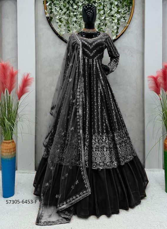 SERIES 6453 - Catalog # 57305 (Set of 6 Semi-Stitched Lehengas) by Brand STROLLAY ®