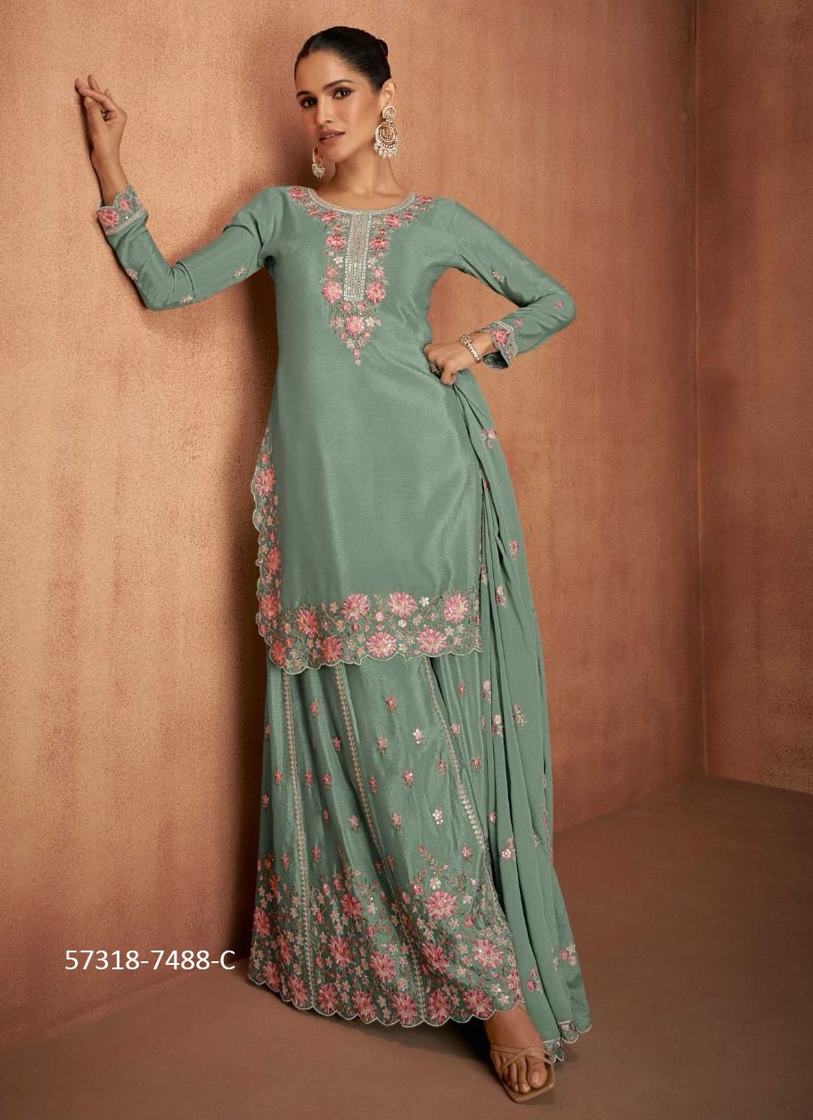 ELVIRA - Catalog # 57318 (Set of 4 Readymade Salwar Suits) by Brand GULKAYRA DESIGNER