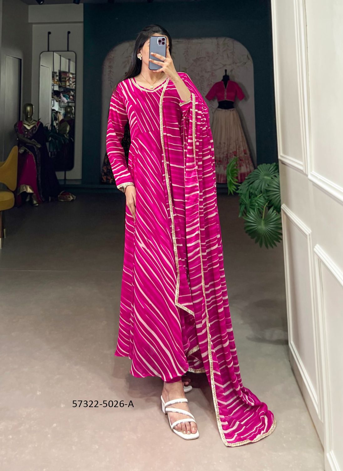 COLORFUL LEHERIYA PRINT - Catalog # 57322 (Set of 4 Readymade Gowns) by Brand STROLLAY ® COLORFUL LEHERIYA PRINT - Catalog # 57322 (Set of 4 Readymade Gowns) by Brand STROLLAY ®