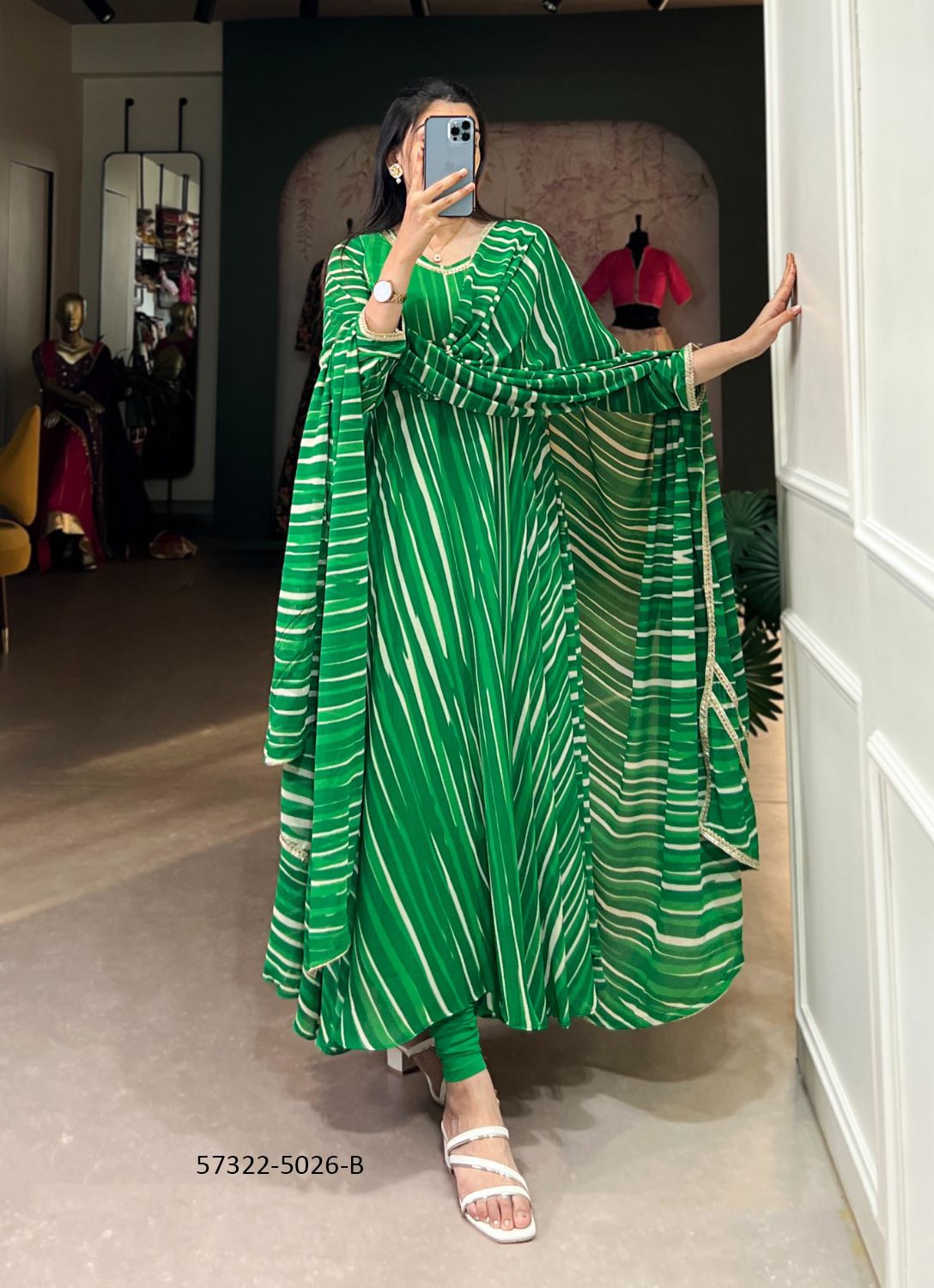 COLORFUL LEHERIYA PRINT - Catalog # 57322 (Set of 4 Readymade Gowns) by Brand STROLLAY ® COLORFUL LEHERIYA PRINT - Catalog # 57322 (Set of 4 Readymade Gowns) by Brand STROLLAY ®