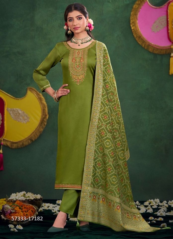 AMRIT - Catalog # 57333 (Set of 6 Semi-Stitched / Un-Stitched Suits) by Brand AAA BY KALARANG