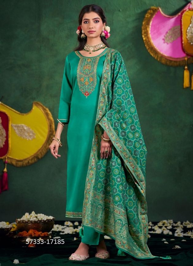 AMRIT - Catalog # 57333 (Set of 6 Semi-Stitched / Un-Stitched Suits) by Brand AAA BY KALARANG