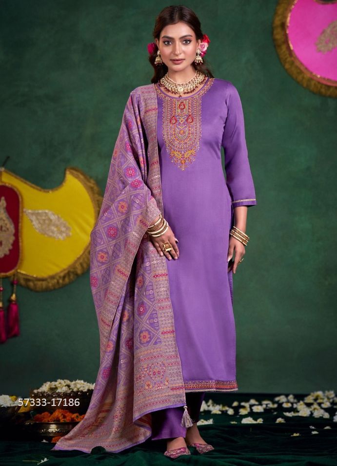 AMRIT - Catalog # 57333 (Set of 6 Semi-Stitched / Un-Stitched Suits) by Brand AAA BY KALARANG