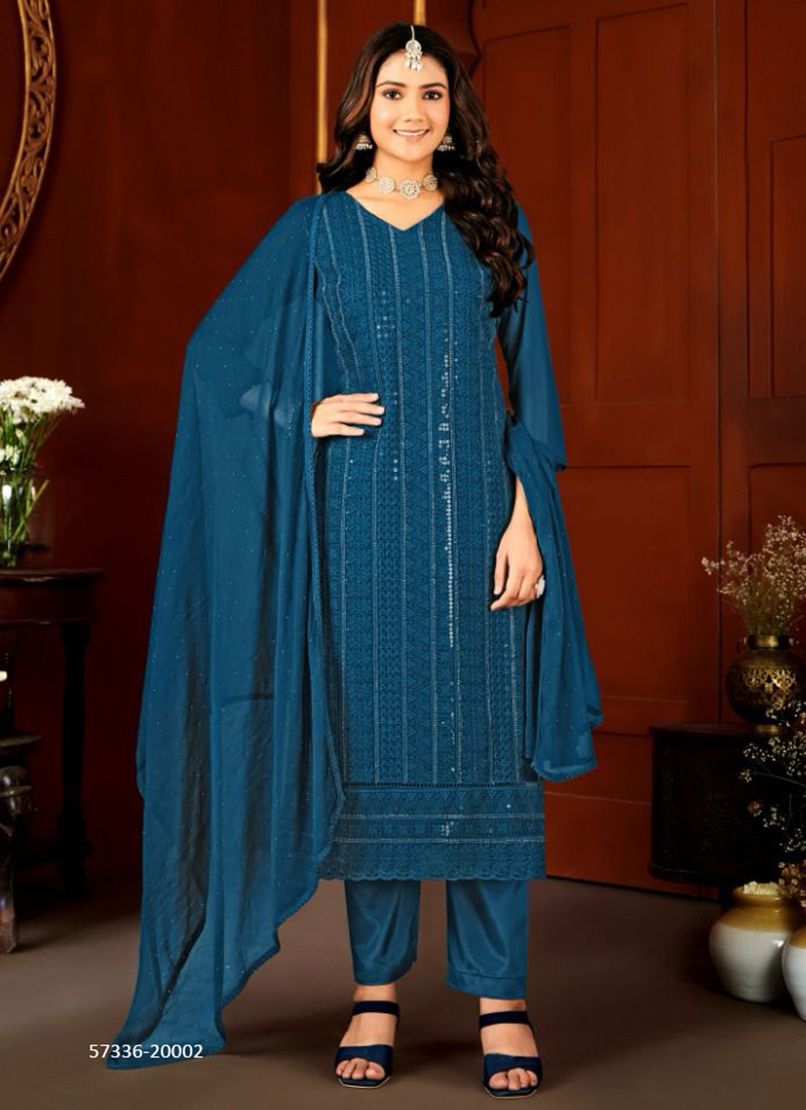 LUCKNOWI 7 - Catalog # 57336 (Set of 8 Readymade Salwar Suits) by Brand STROLLAY ®