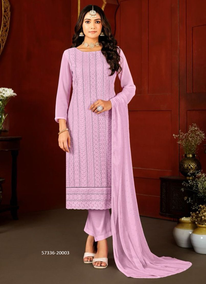 LUCKNOWI 7 - Catalog # 57336 (Set of 8 Readymade Salwar Suits) by Brand STROLLAY ®