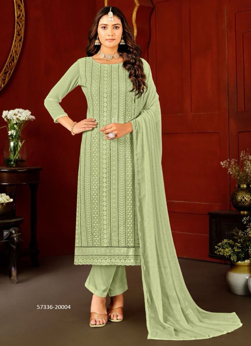 LUCKNOWI 7 - Catalog # 57336 (Set of 8 Readymade Salwar Suits) by Brand STROLLAY ®