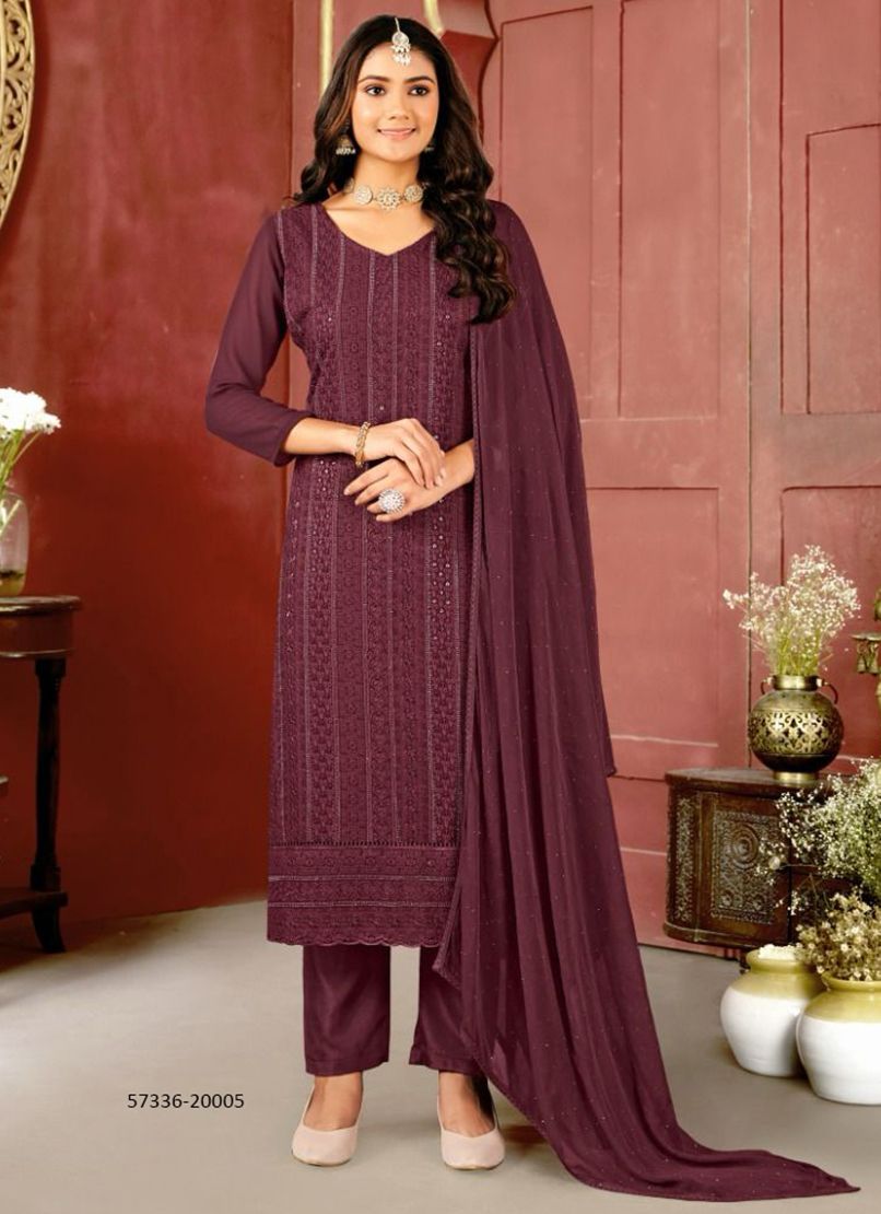 LUCKNOWI 7 - Catalog # 57336 (Set of 8 Readymade Salwar Suits) by Brand STROLLAY ®