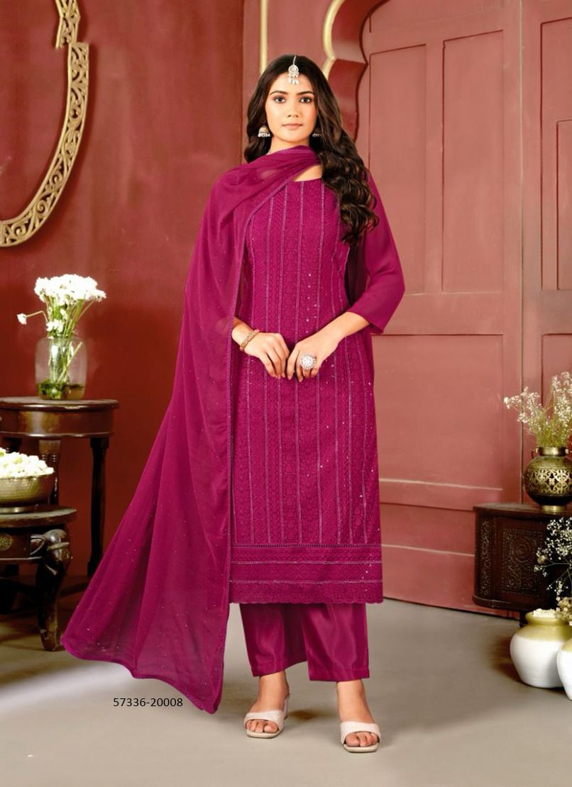 LUCKNOWI 7 - Catalog # 57336 (Set of 8 Readymade Salwar Suits) by Brand STROLLAY ®