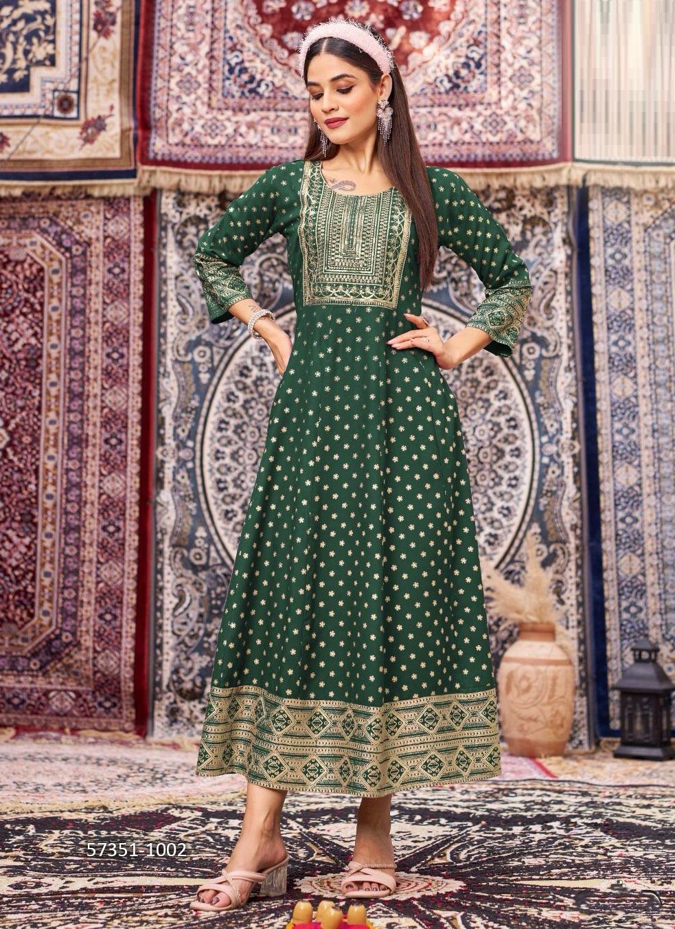 BUTTERFLY - Catalog # 57351 (Set of 8 Readymade Women's Kurtis / Tops) by Brand BLUE HILLS
