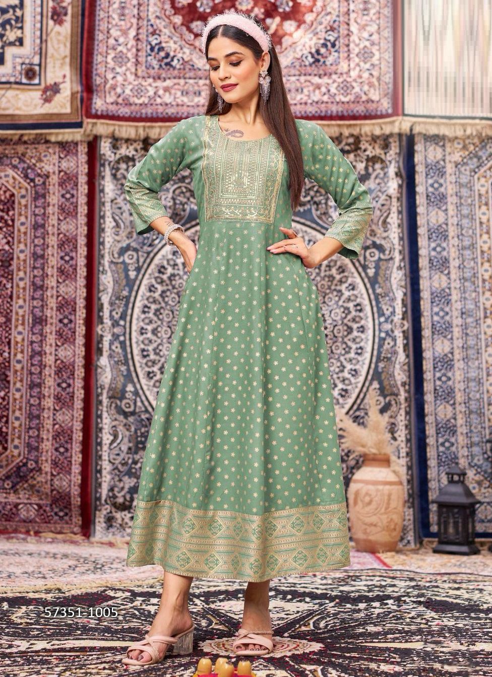 BUTTERFLY - Catalog # 57351 (Set of 8 Readymade Women's Kurtis / Tops) by Brand BLUE HILLS