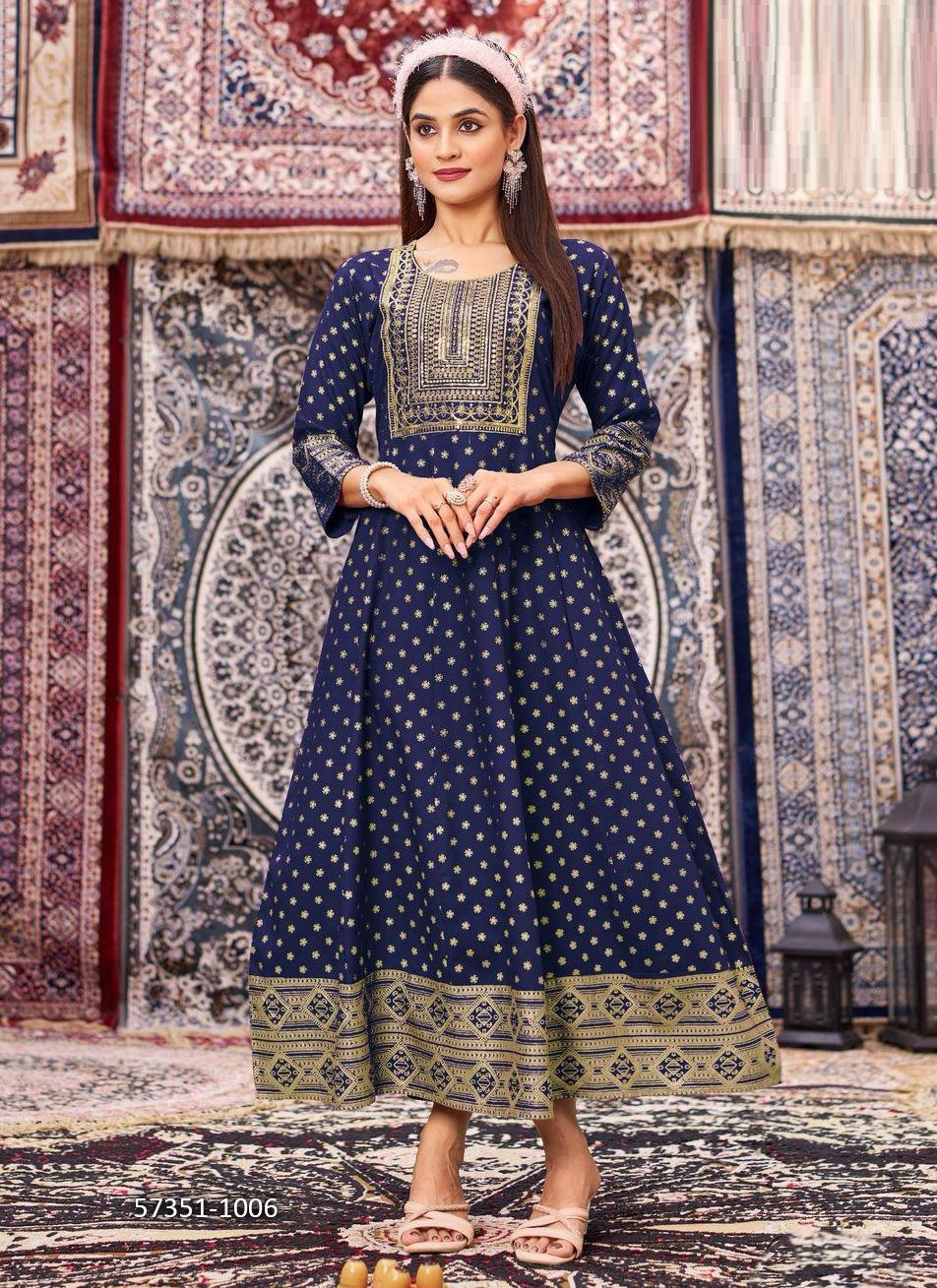 BUTTERFLY - Catalog # 57351 (Set of 8 Readymade Women's Kurtis / Tops) by Brand BLUE HILLS