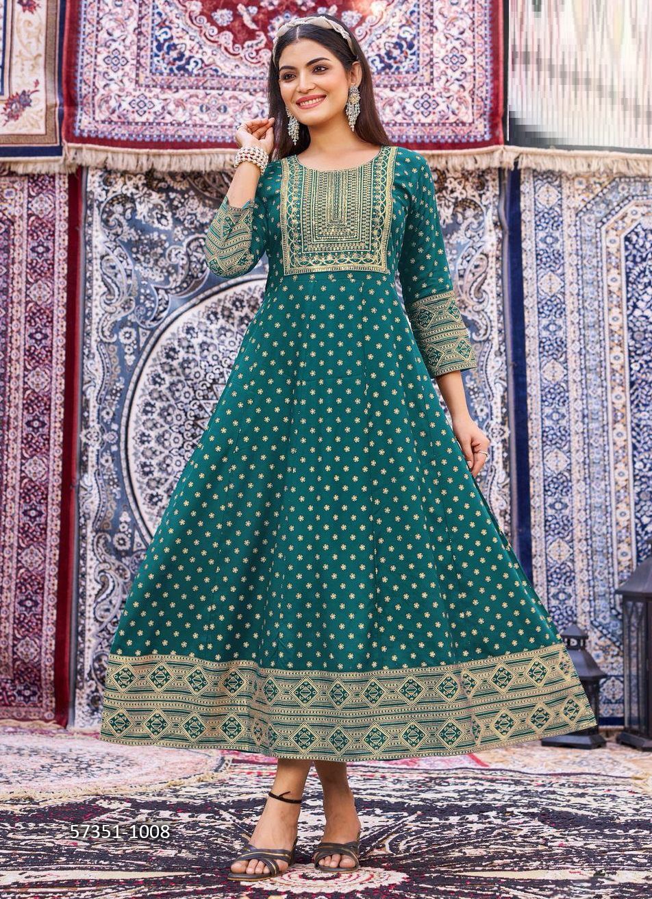 BUTTERFLY - Catalog # 57351 (Set of 8 Readymade Women's Kurtis / Tops) by Brand BLUE HILLS