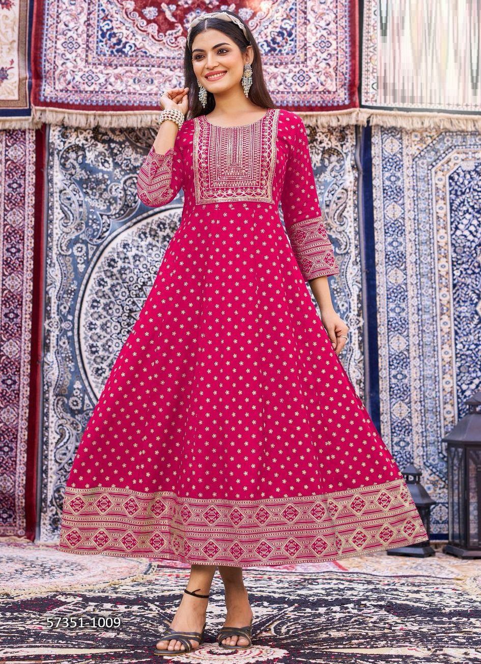 BUTTERFLY - Catalog # 57351 (Set of 8 Readymade Women's Kurtis / Tops) by Brand BLUE HILLS
