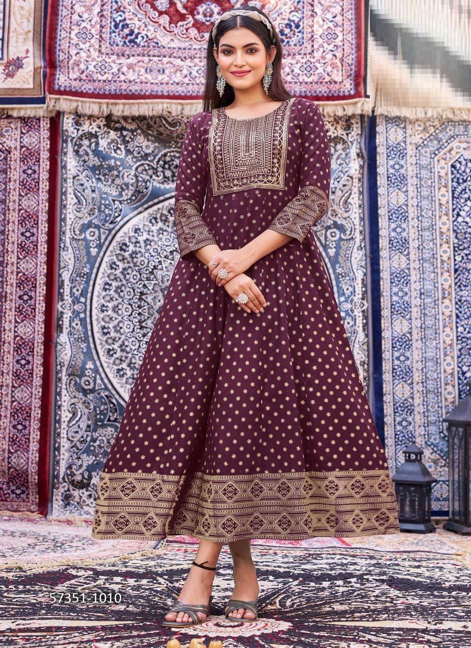 BUTTERFLY - Catalog # 57351 (Set of 8 Readymade Women's Kurtis / Tops) by Brand BLUE HILLS