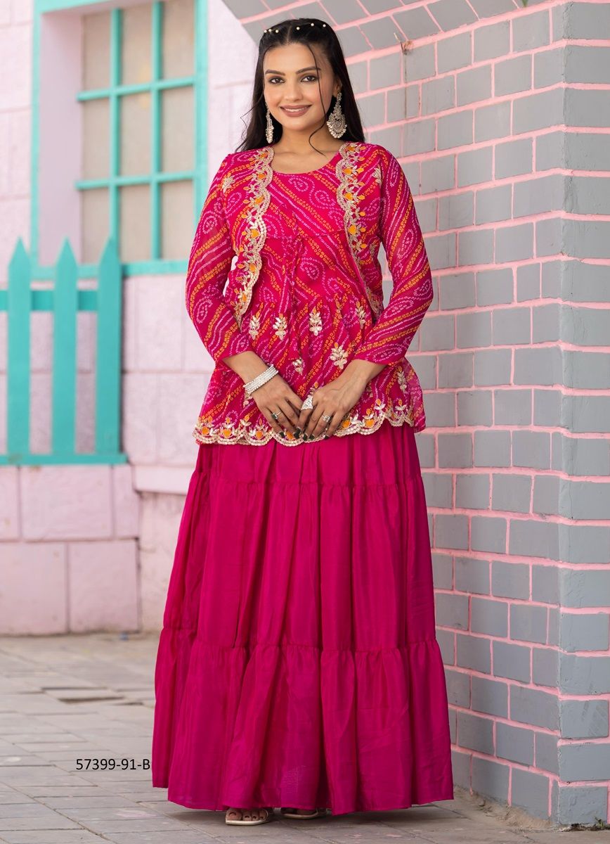 BANDHANI LEHENGA WITH JACKET - Catalog # 57399 (Set of 2 Readymade Lehengas) by Brand STROLLAY ® BANDHANI LEHENGA WITH JACKET - Catalog # 57399 (Set of 2 Readymade Lehengas) by Brand STROLLAY ®