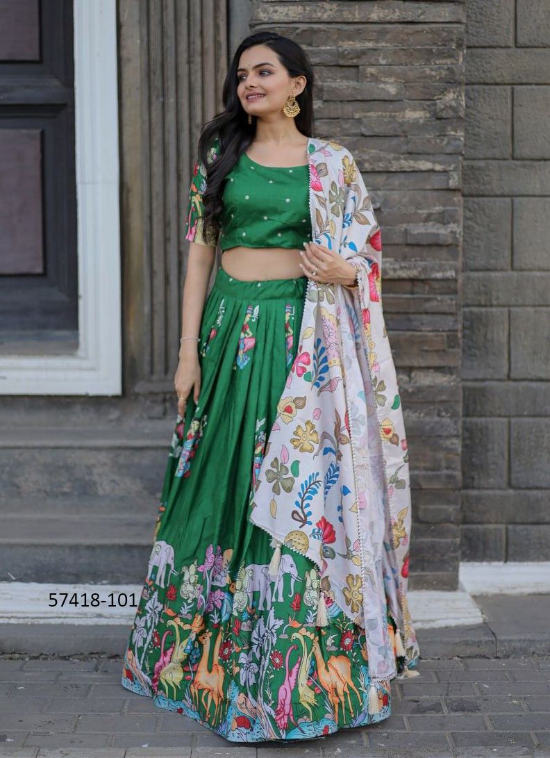 FLORAL PRINTS ON SILK - Catalog # 57418 (Set of 2 Semi-Stitched Lehengas) by Brand STROLLAY ® FLORAL PRINTS ON SILK - Catalog # 57418 (Set of 2 Semi-Stitched Lehengas) by Brand STROLLAY ®