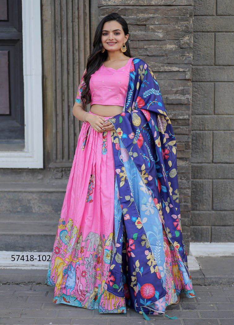 FLORAL PRINTS ON SILK - Catalog # 57418 (Set of 2 Semi-Stitched Lehengas) by Brand STROLLAY ® FLORAL PRINTS ON SILK - Catalog # 57418 (Set of 2 Semi-Stitched Lehengas) by Brand STROLLAY ®