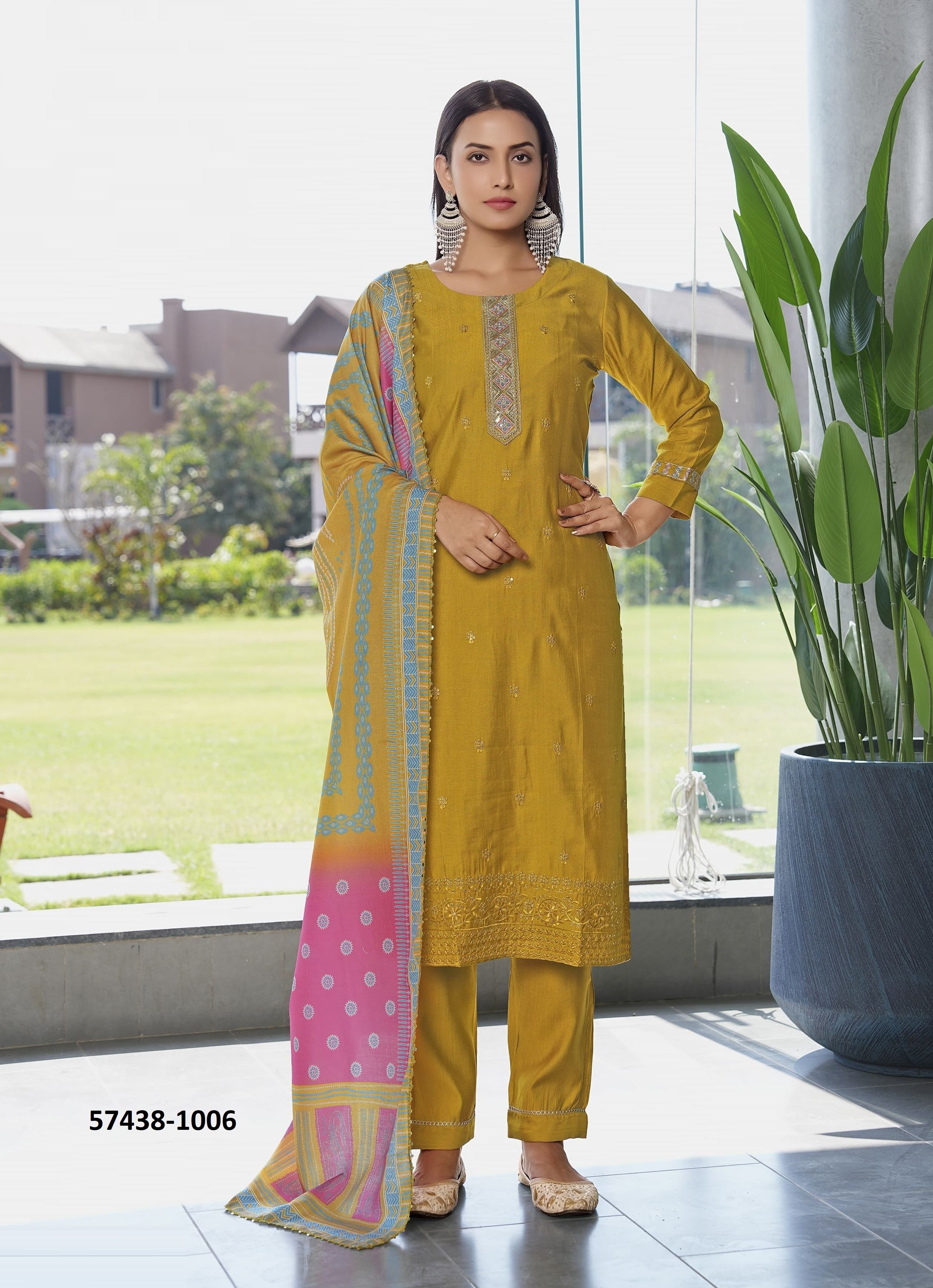 MILLY - Catalog # 57438 (Set of 6 Readymade Salwar Suits) by Brand WOODEE AHMEDABAD