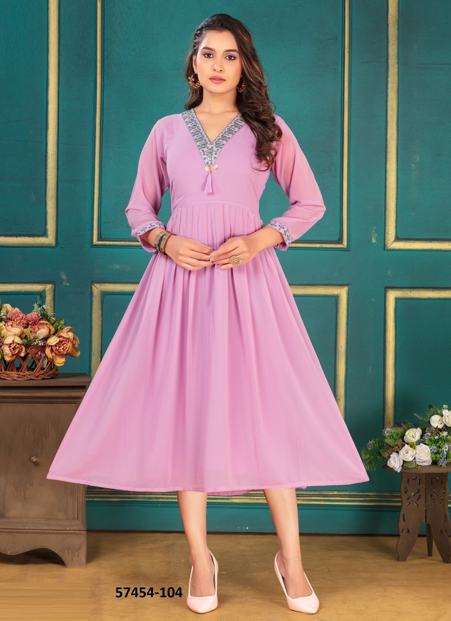 SANGEETA - Catalog # 57454 (Set of 6 Readymade Women's Kurtis / Tops) by Brand DEE CEE