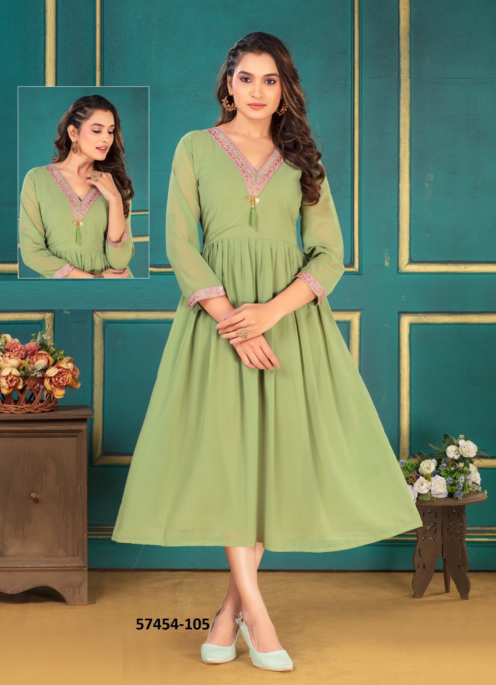 SANGEETA - Catalog # 57454 (Set of 6 Readymade Women's Kurtis / Tops) by Brand DEE CEE