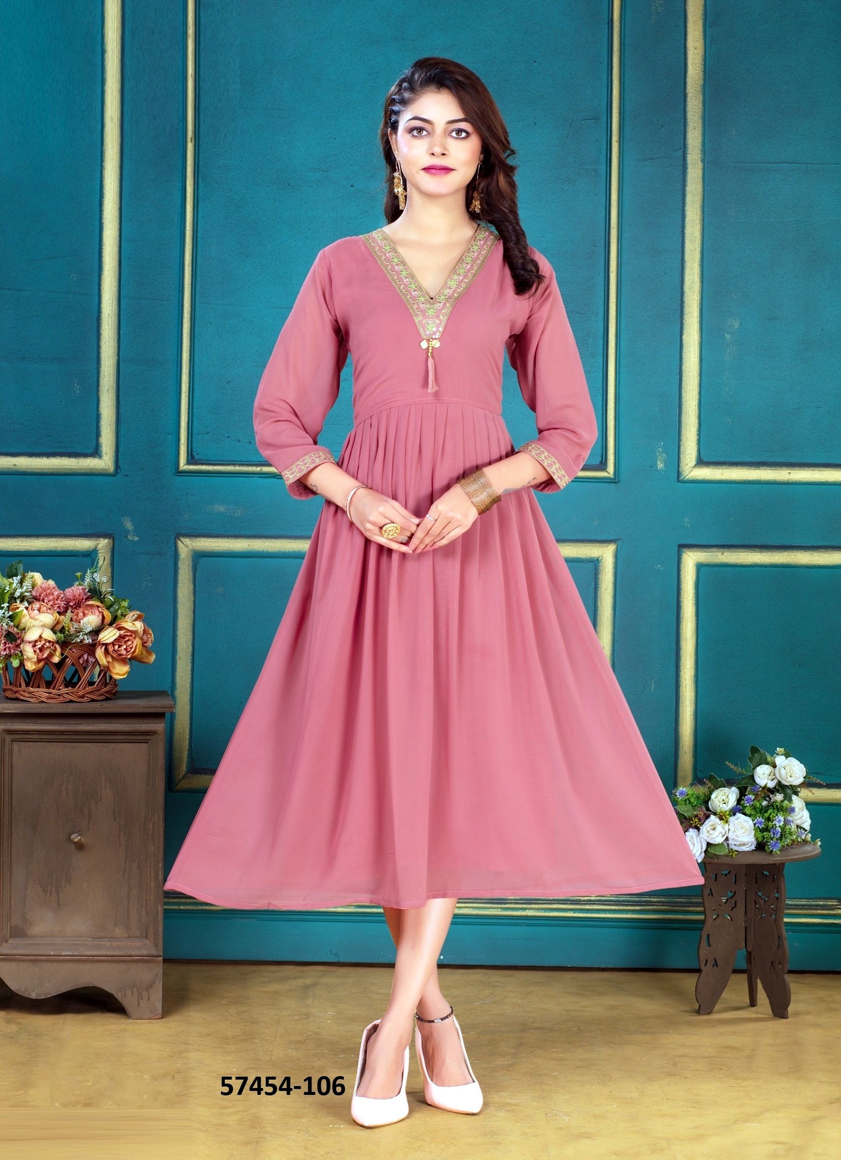 SANGEETA - Catalog # 57454 (Set of 6 Readymade Women's Kurtis / Tops) by Brand DEE CEE