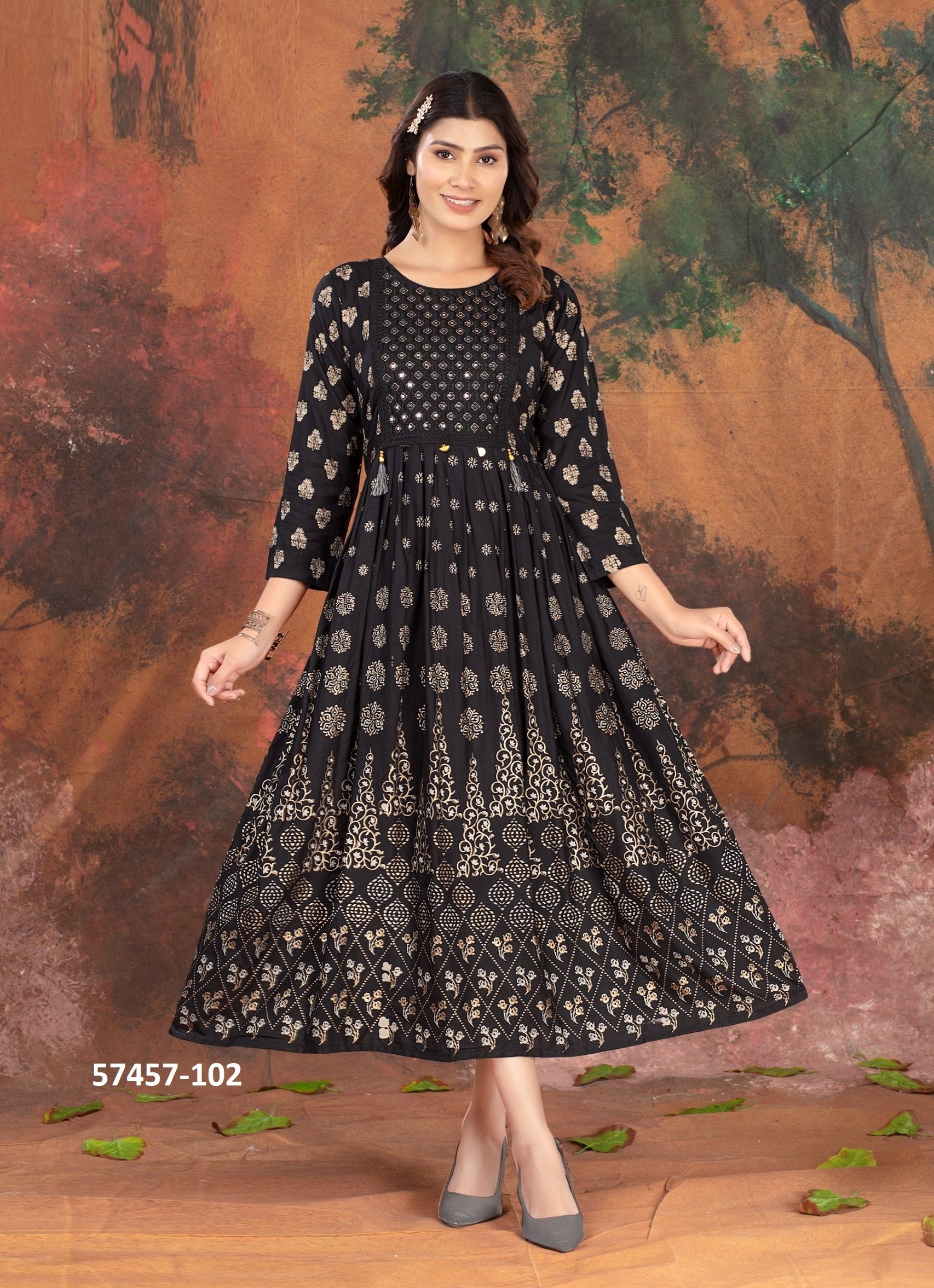 ANZEER - Catalog # 57457 (Set of 6 Readymade Women's Kurtis / Tops) by Brand DEE CEE