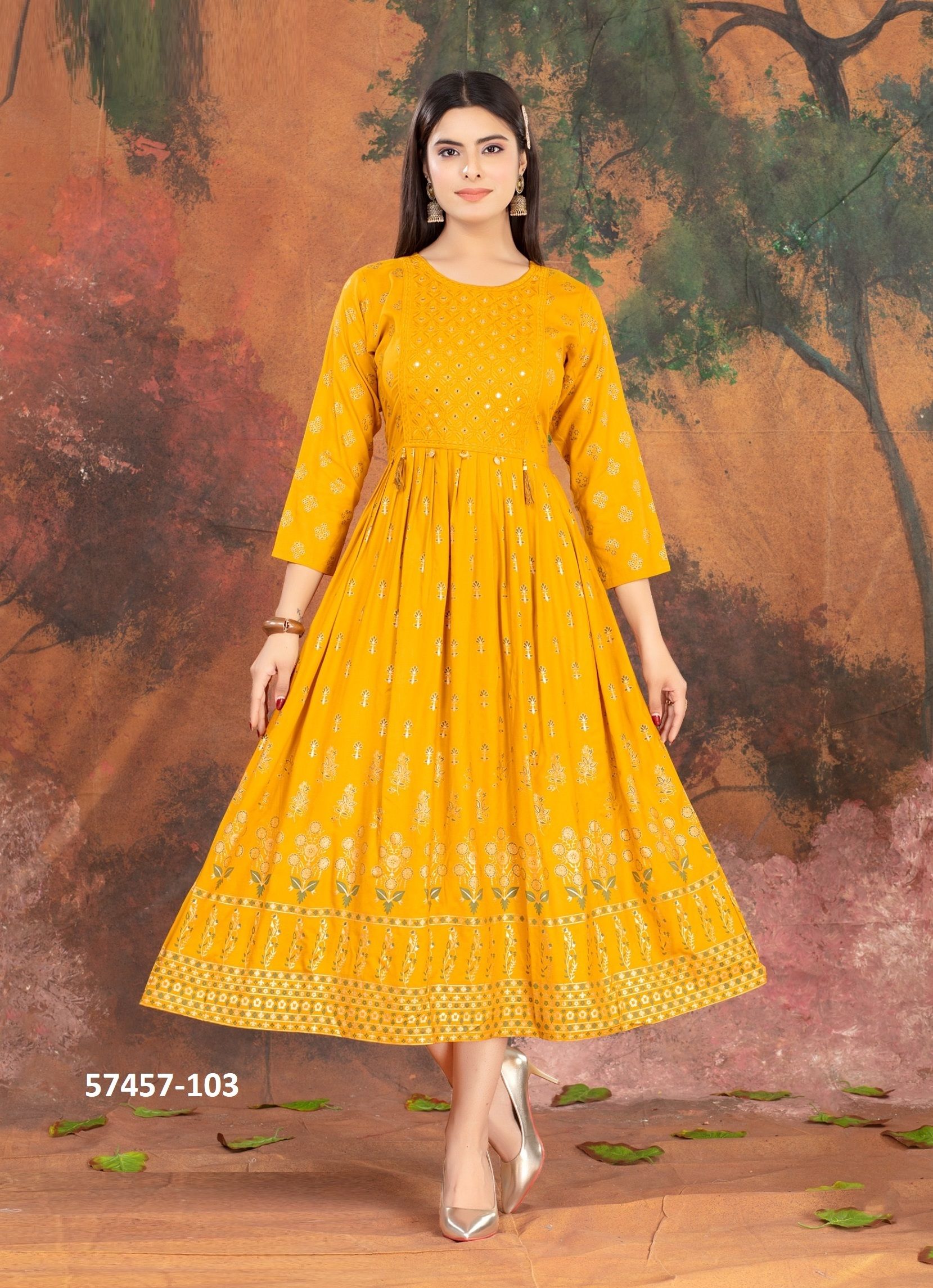 ANZEER - Catalog # 57457 (Set of 6 Readymade Women's Kurtis / Tops) by Brand DEE CEE
