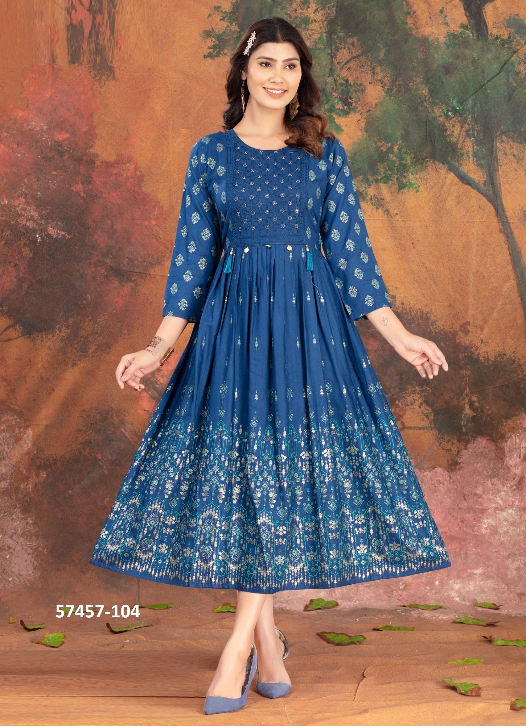 ANZEER - Catalog # 57457 (Set of 6 Readymade Women's Kurtis / Tops) by Brand DEE CEE