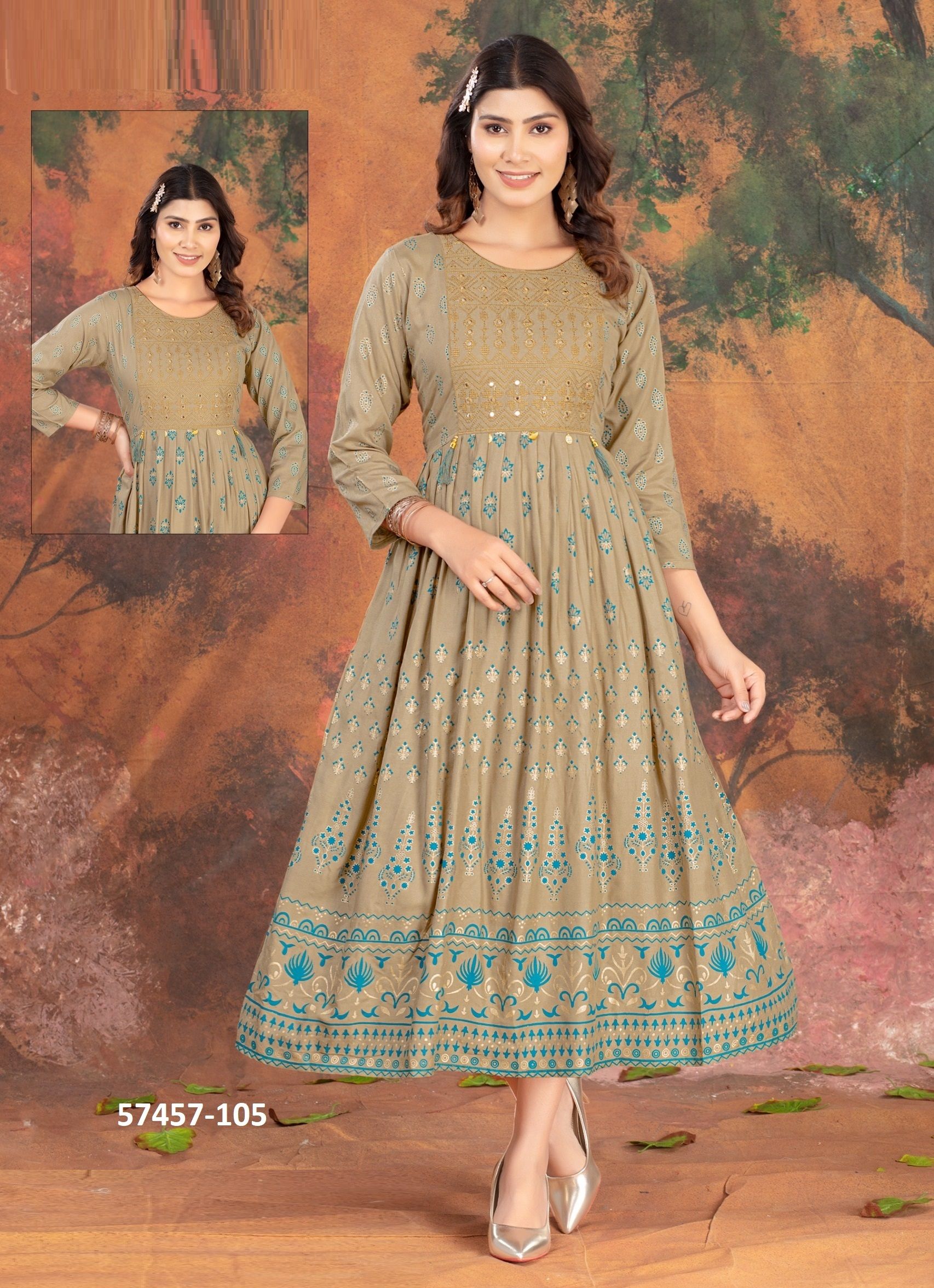 ANZEER - Catalog # 57457 (Set of 6 Readymade Women's Kurtis / Tops) by Brand DEE CEE