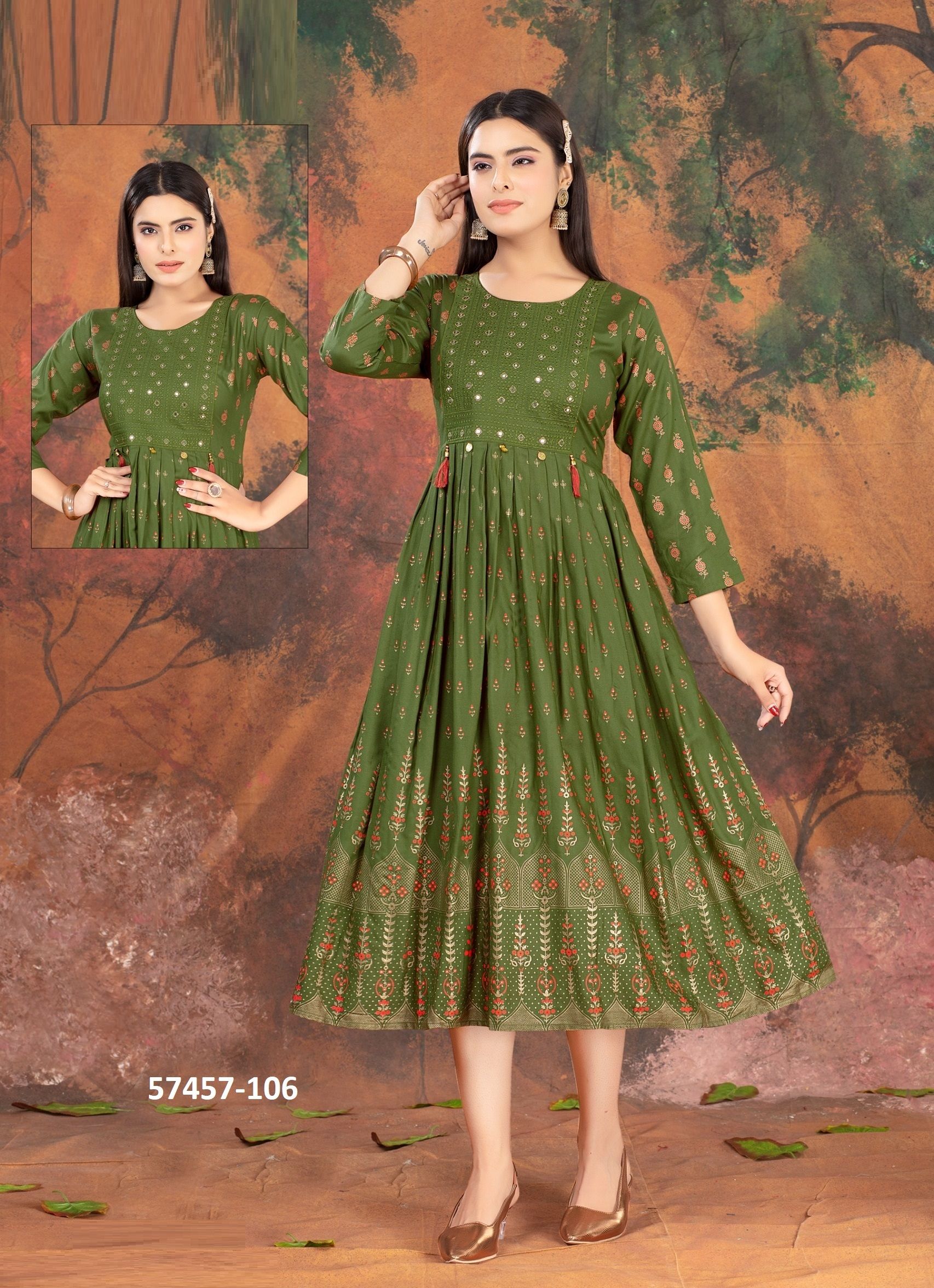 ANZEER - Catalog # 57457 (Set of 6 Readymade Women's Kurtis / Tops) by Brand DEE CEE