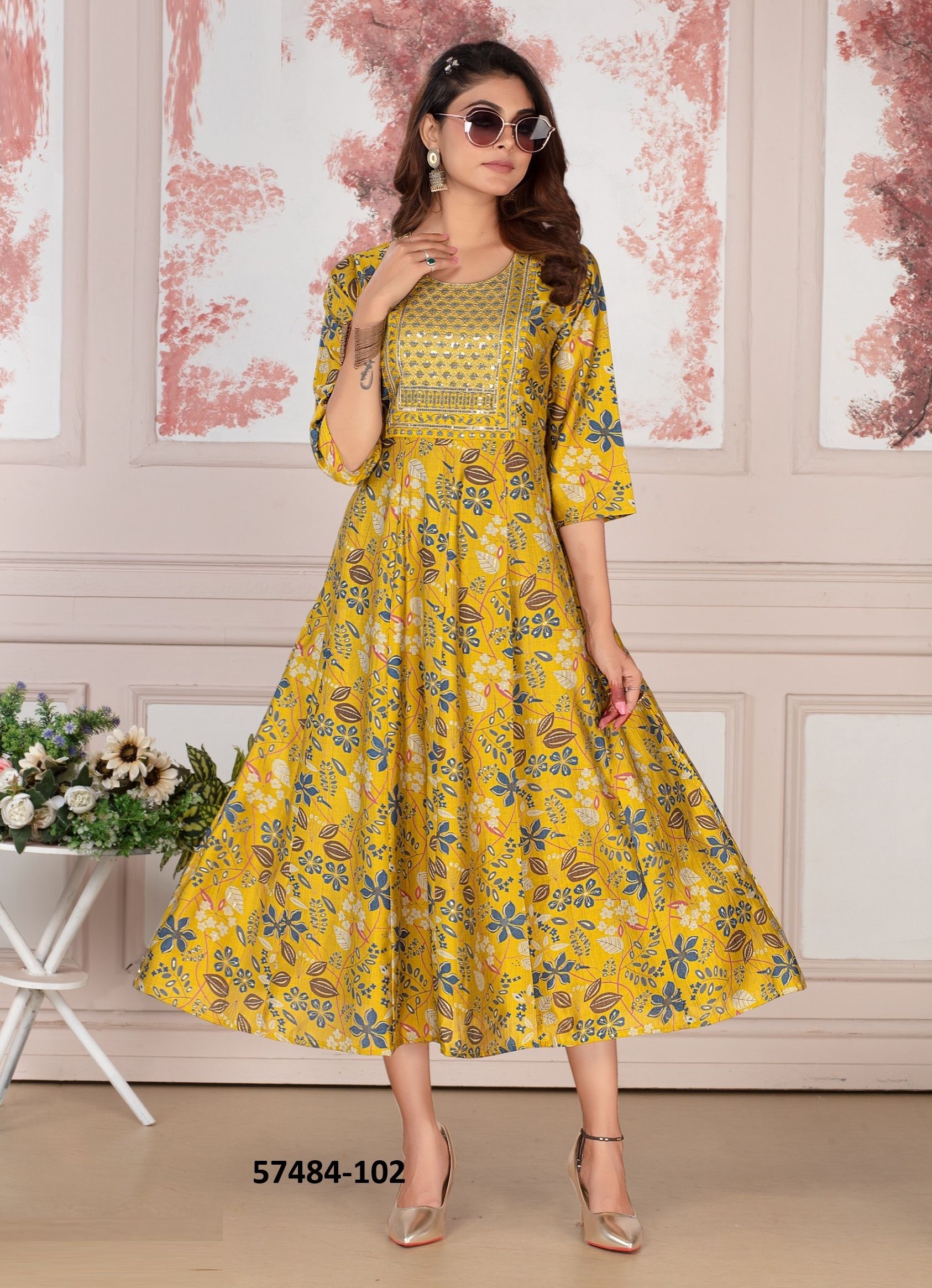 ANGEL - Catalog # 57484 (Set of 6 Readymade Women's Kurtis / Tops) by Brand DEE CEE