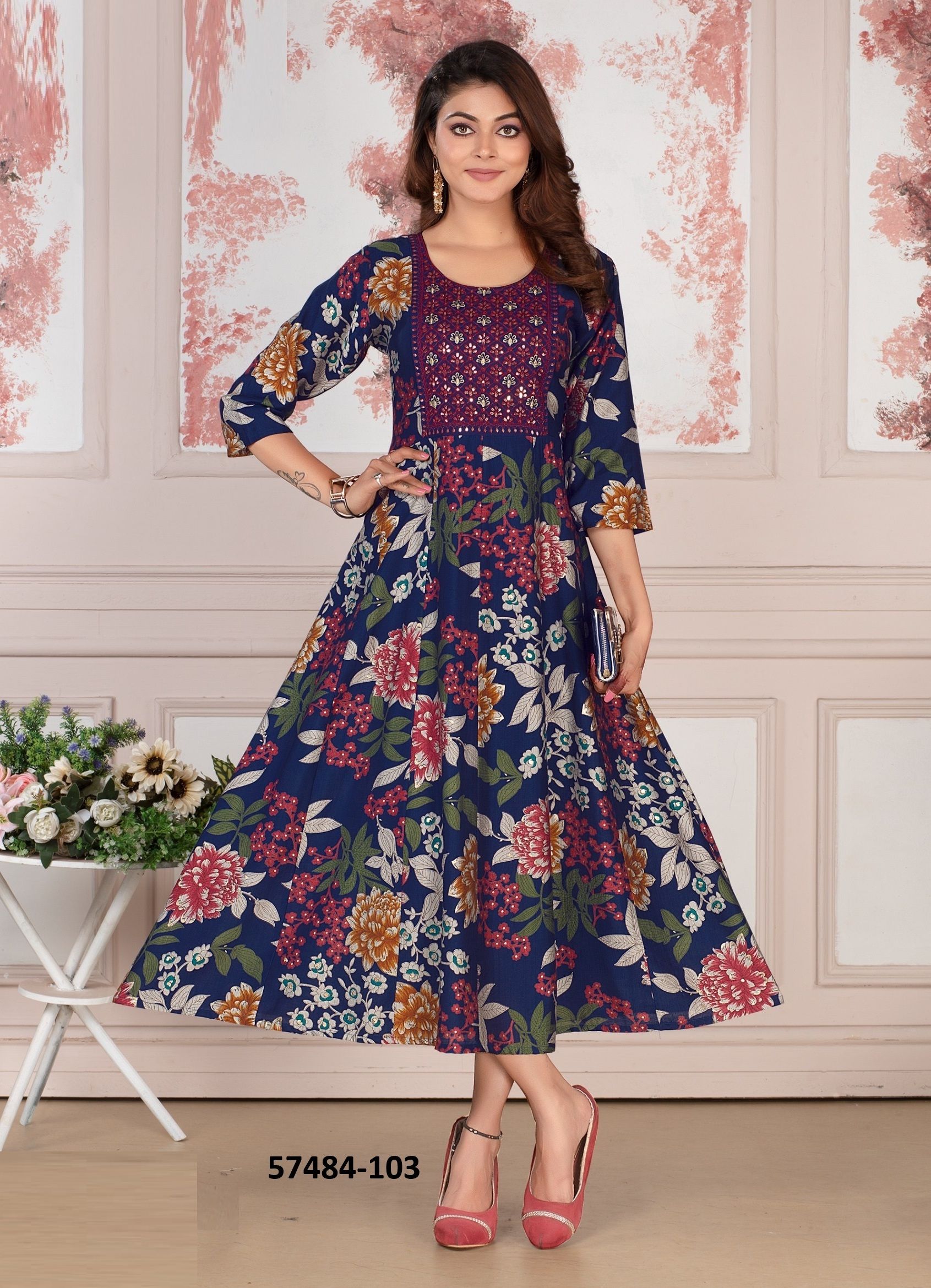 ANGEL - Catalog # 57484 (Set of 6 Readymade Women's Kurtis / Tops) by Brand DEE CEE