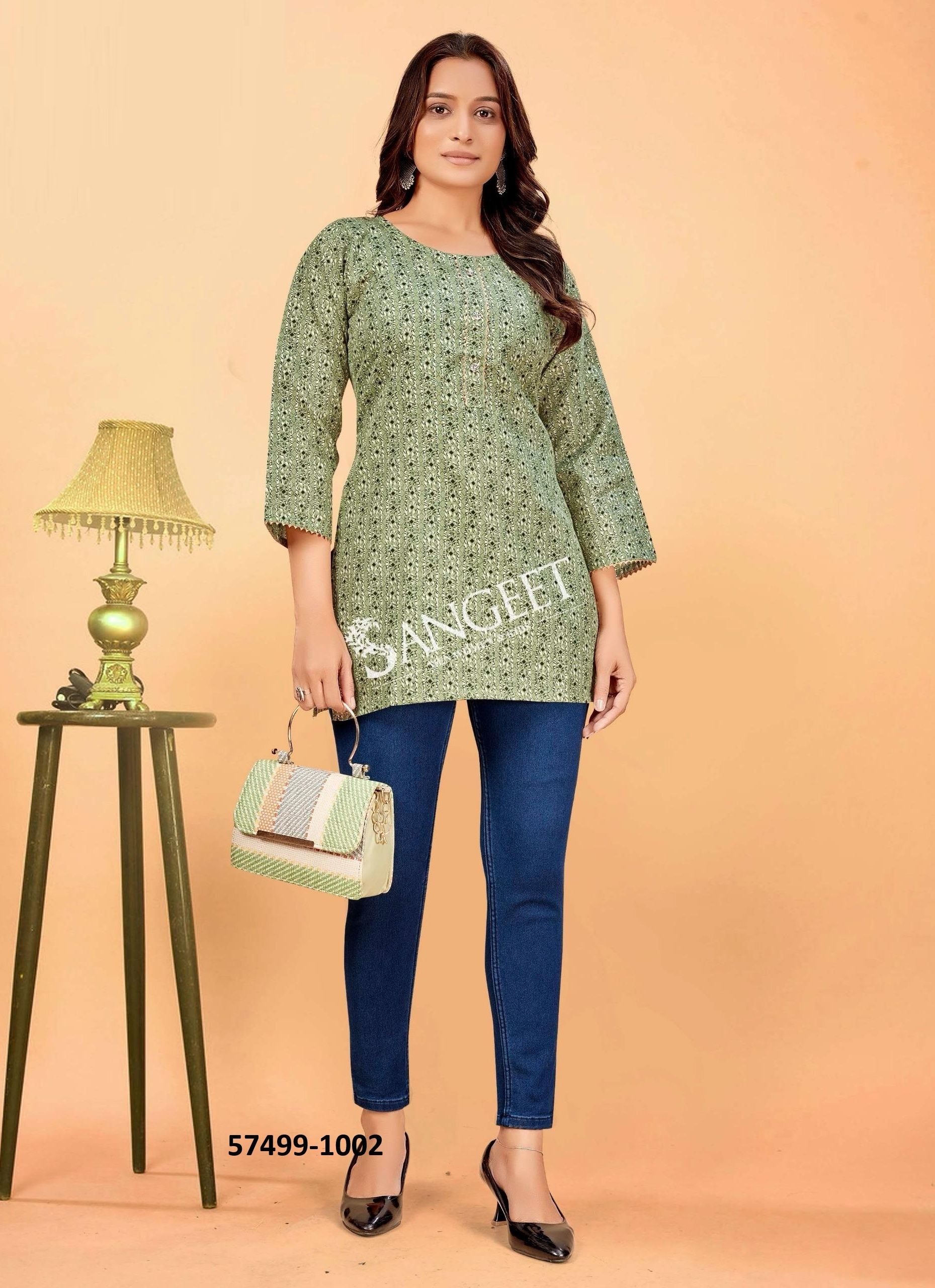 MISRI - Catalog # 57499 (Set of 4 Readymade Women's Kurtis / Tops) by Brand SANGEET