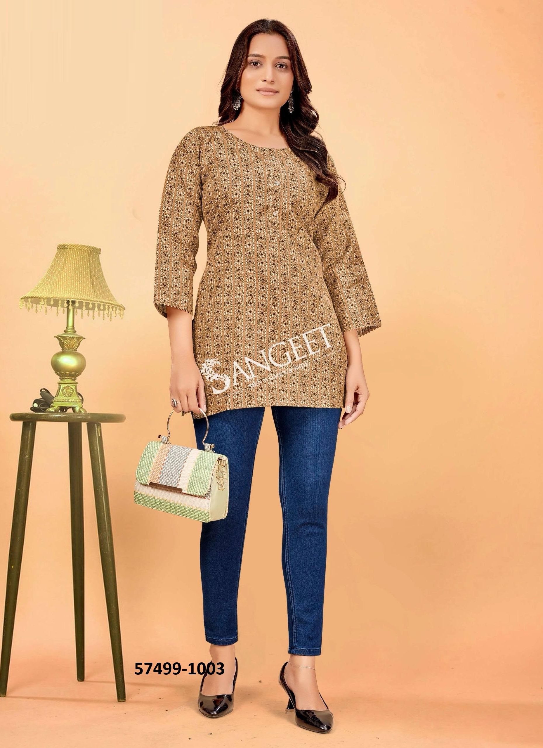 MISRI - Catalog # 57499 (Set of 4 Readymade Women's Kurtis / Tops) by Brand SANGEET