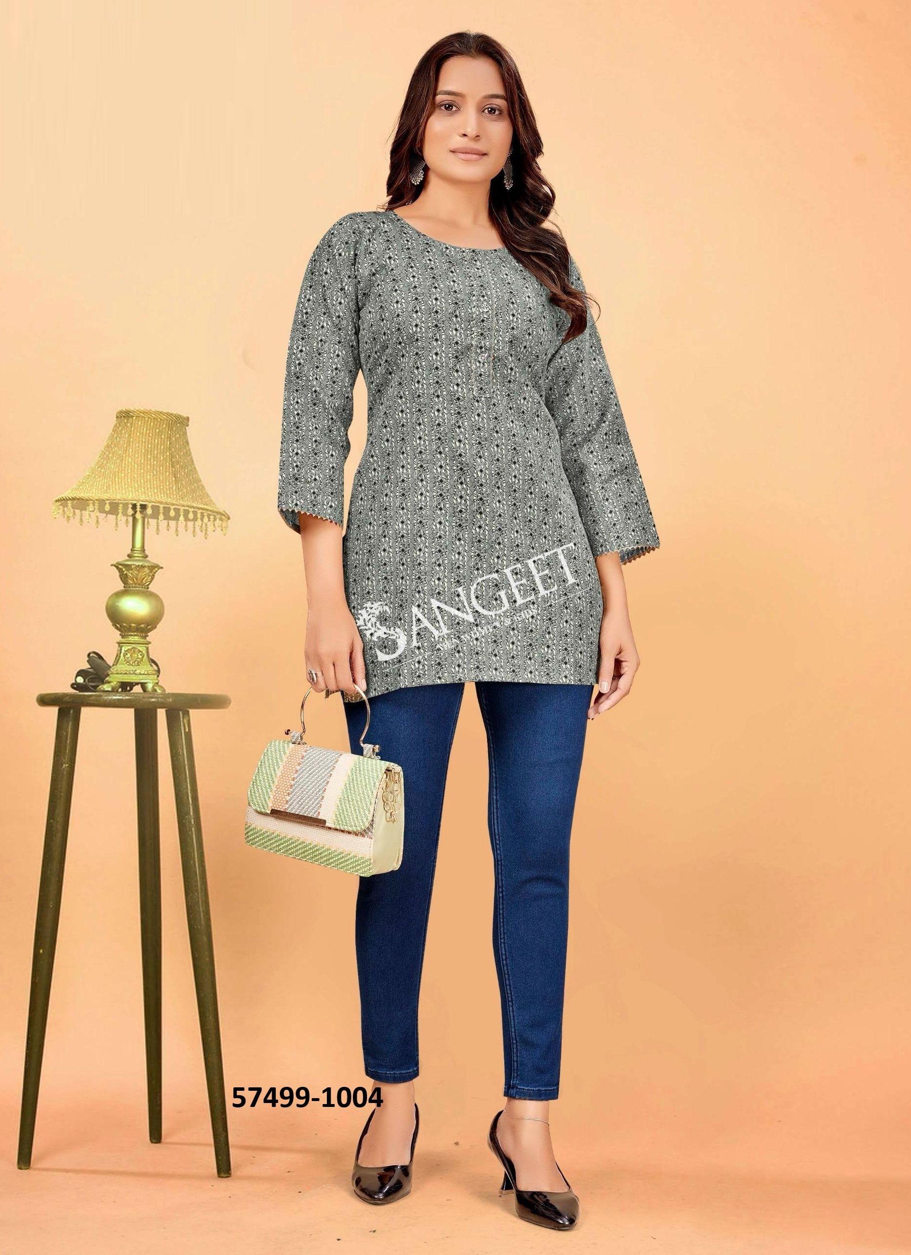 MISRI - Catalog # 57499 (Set of 4 Readymade Women's Kurtis / Tops) by Brand SANGEET