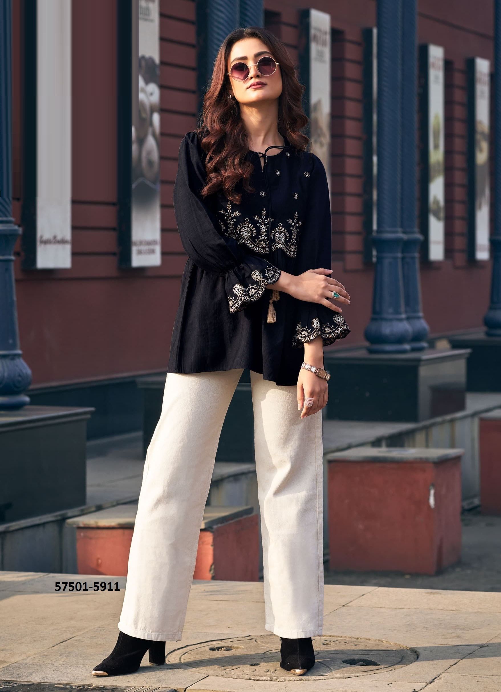 GRACE - Catalog # 57501 (Set of 4 Readymade Women's Kurtis / Tops) by Brand LYMI BY RANGOON GRACE - Catalog # 57501 (Set of 4 Readymade Women's Kurtis / Tops) by Brand LYMI BY RANGOON