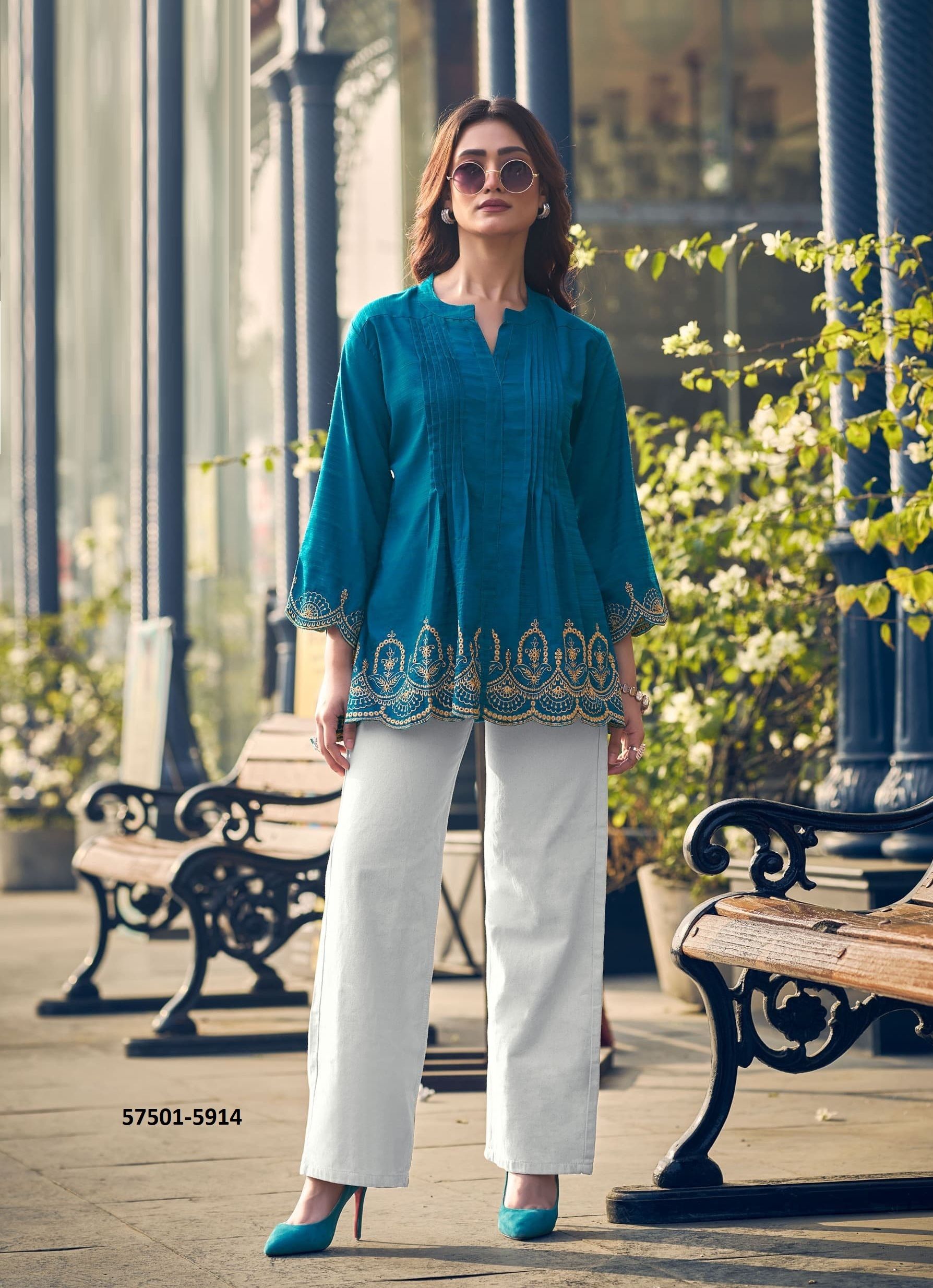 GRACE - Catalog # 57501 (Set of 4 Readymade Women's Kurtis / Tops) by Brand LYMI BY RANGOON GRACE - Catalog # 57501 (Set of 4 Readymade Women's Kurtis / Tops) by Brand LYMI BY RANGOON