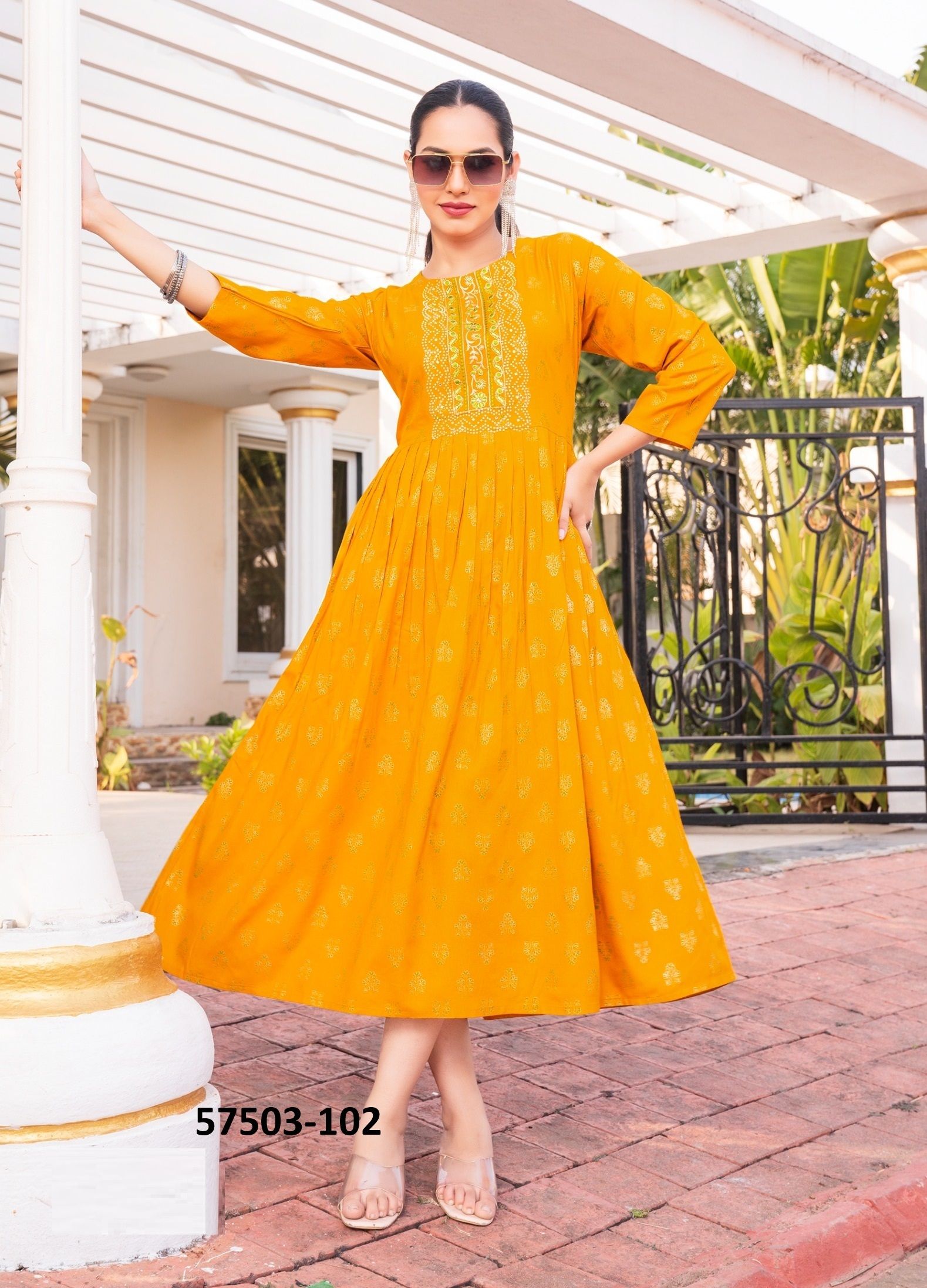 RAAHAT - Catalog # 57503 (Set of 6 Readymade Women's Kurtis / Tops) by Brand DEE CEE