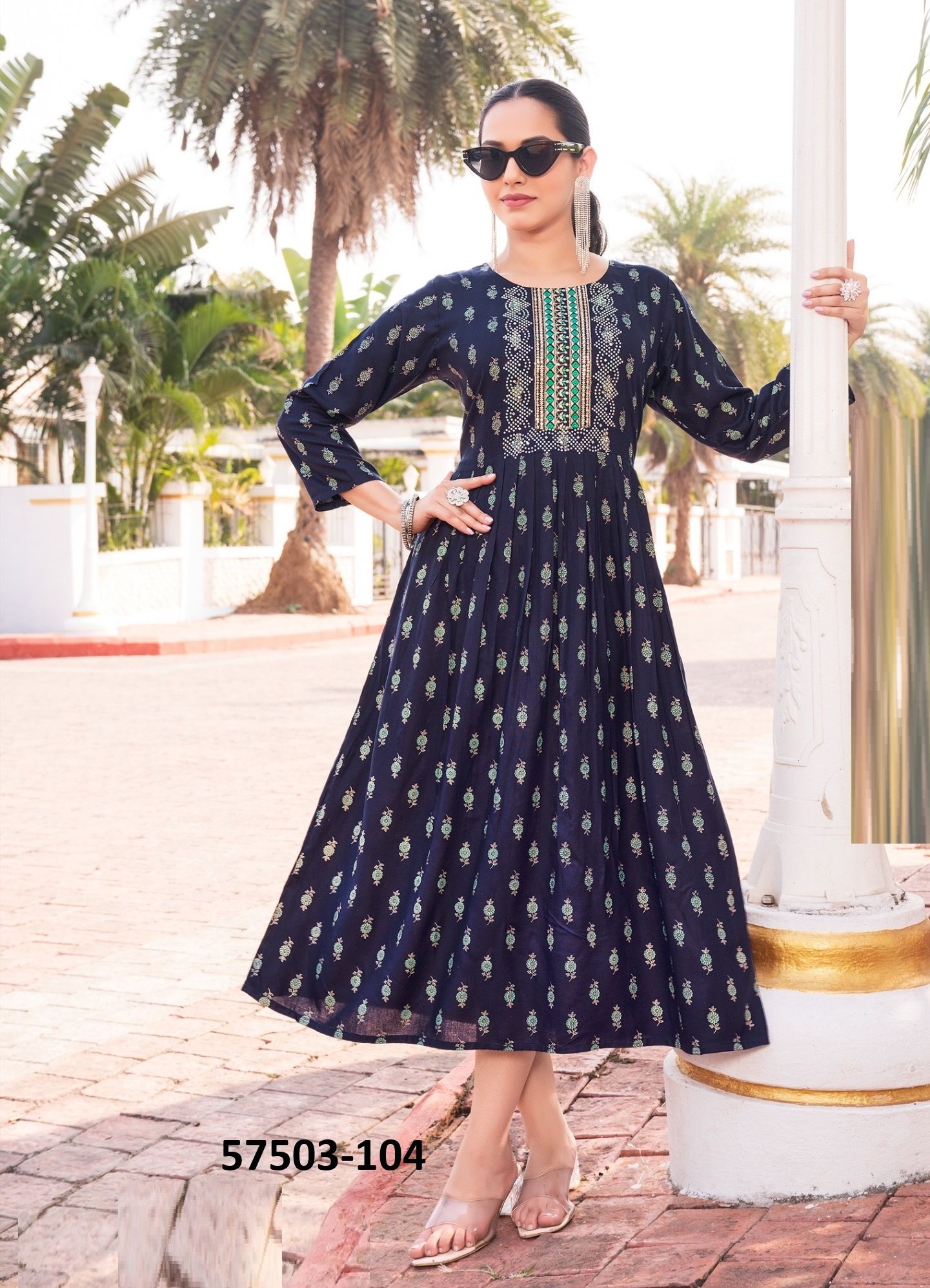 RAAHAT - Catalog # 57503 (Set of 6 Readymade Women's Kurtis / Tops) by Brand DEE CEE