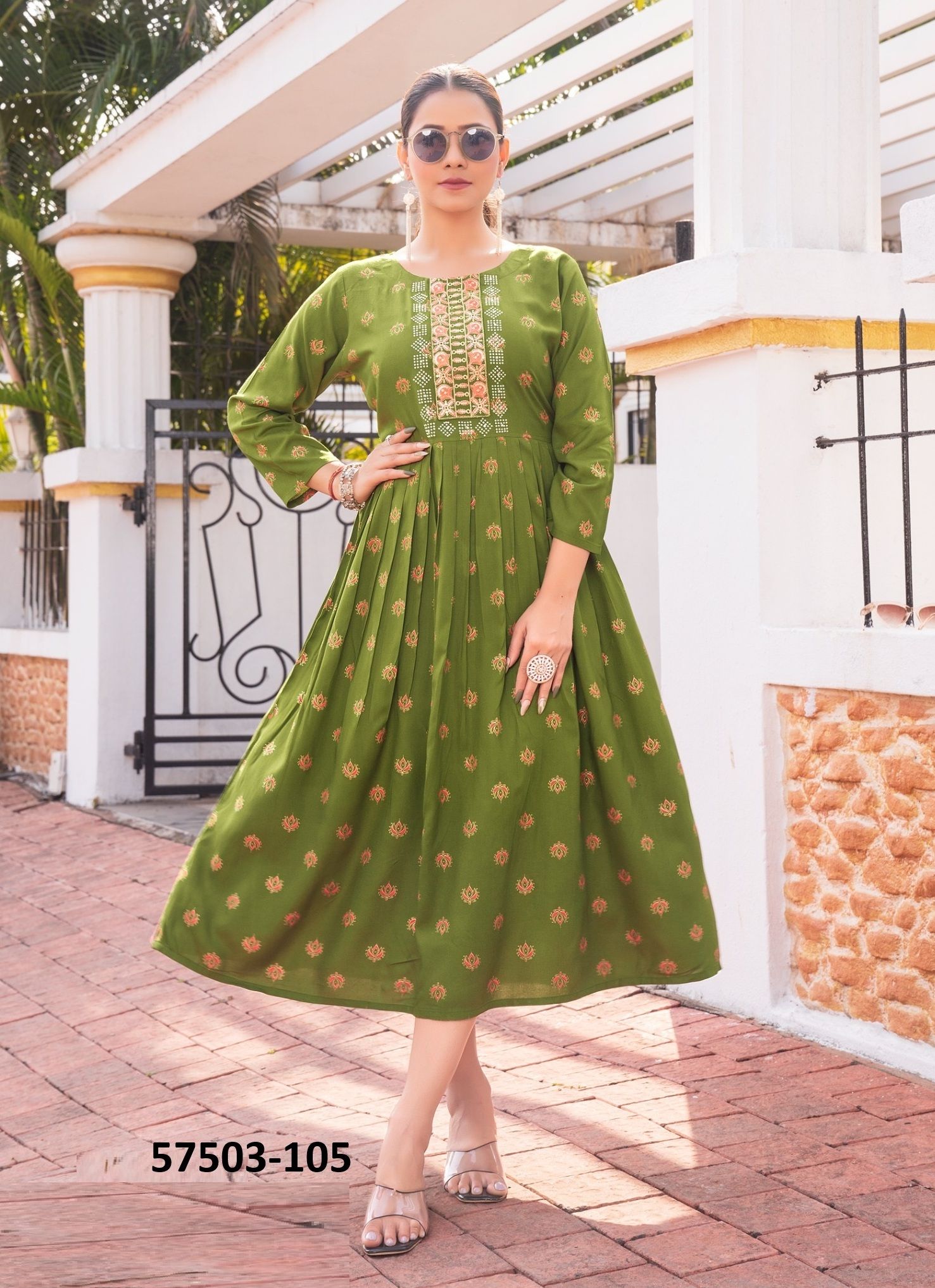 RAAHAT - Catalog # 57503 (Set of 6 Readymade Women's Kurtis / Tops) by Brand DEE CEE