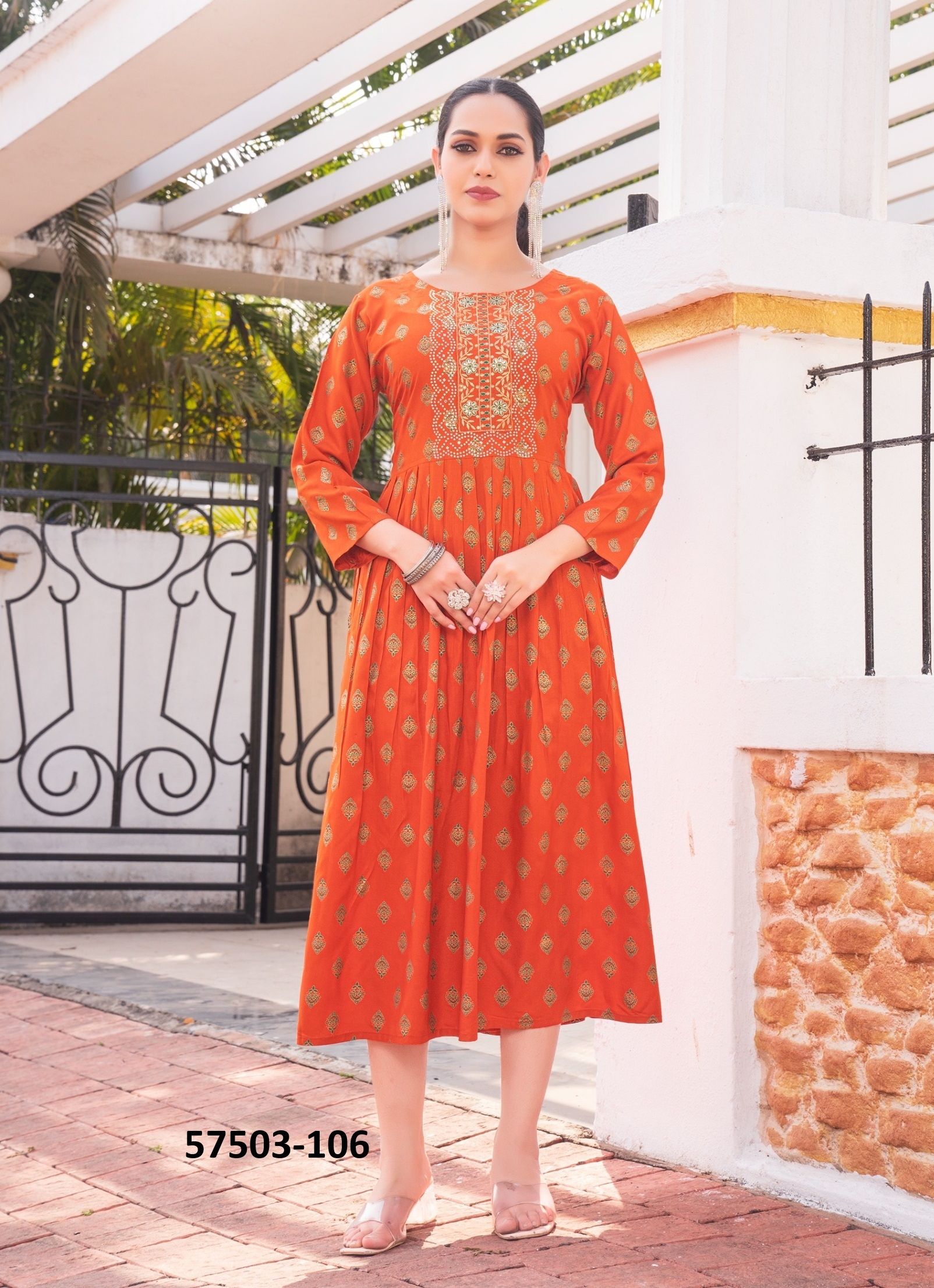 RAAHAT - Catalog # 57503 (Set of 6 Readymade Women's Kurtis / Tops) by Brand DEE CEE