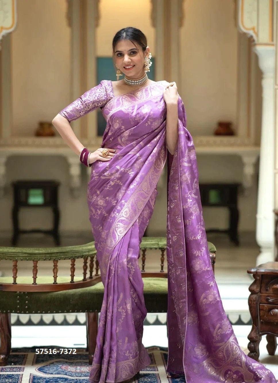 SILK JACQUARD BEAUTY - Catalog # 57516 (Set of 9 Sarees) by Brand STROLLAY ®