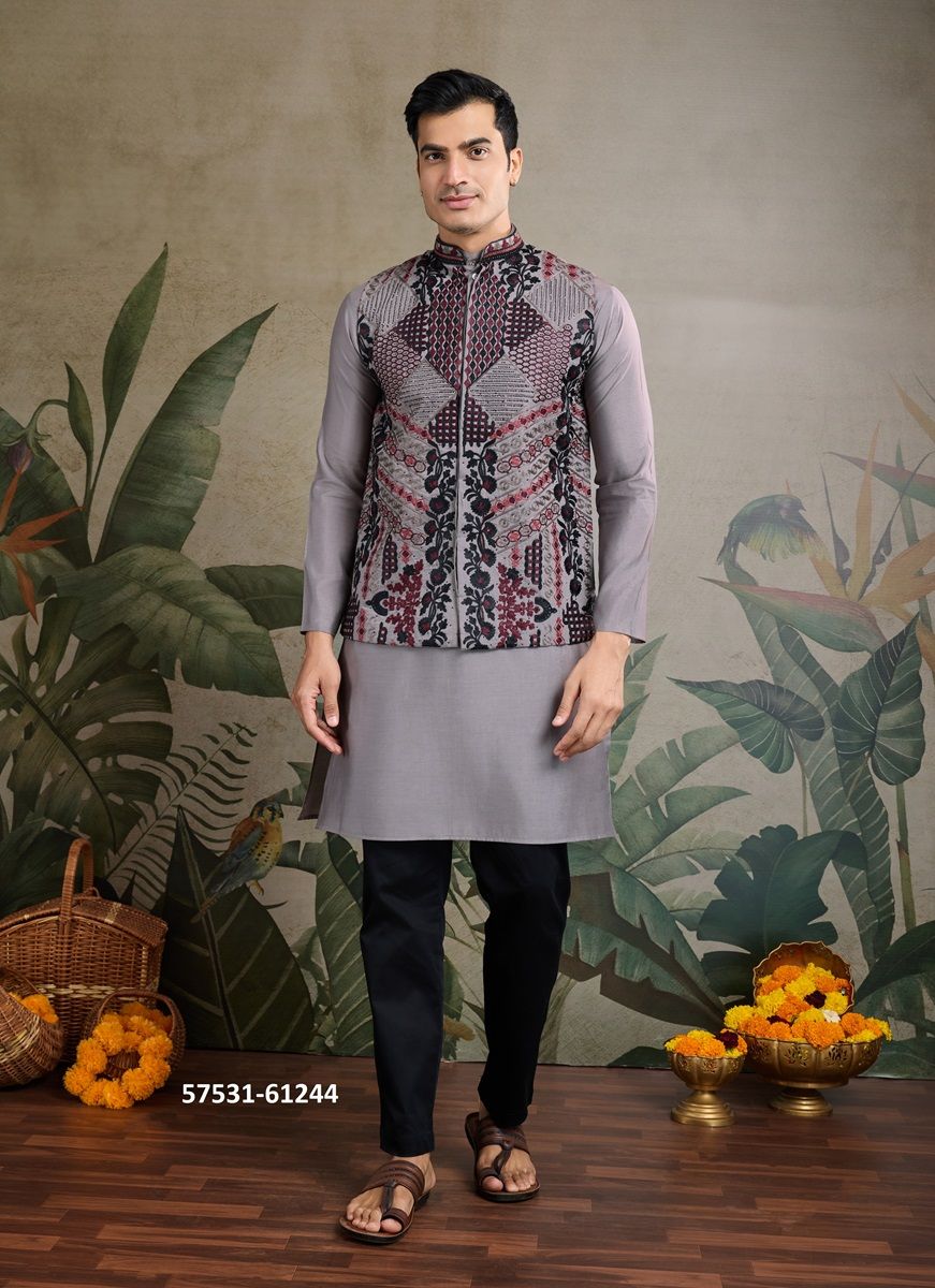 RAJWADI ATTIRE 2 - Catalog # 57531 (Set of 5 Men's Ethnic Wear) by Brand STROLLAY ®