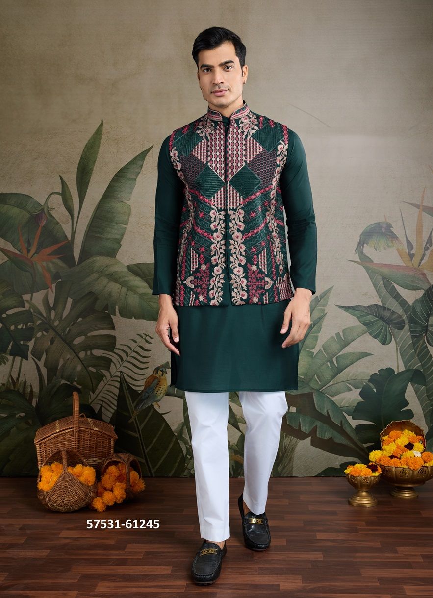 RAJWADI ATTIRE 2 - Catalog # 57531 (Set of 5 Men's Ethnic Wear) by Brand STROLLAY ®