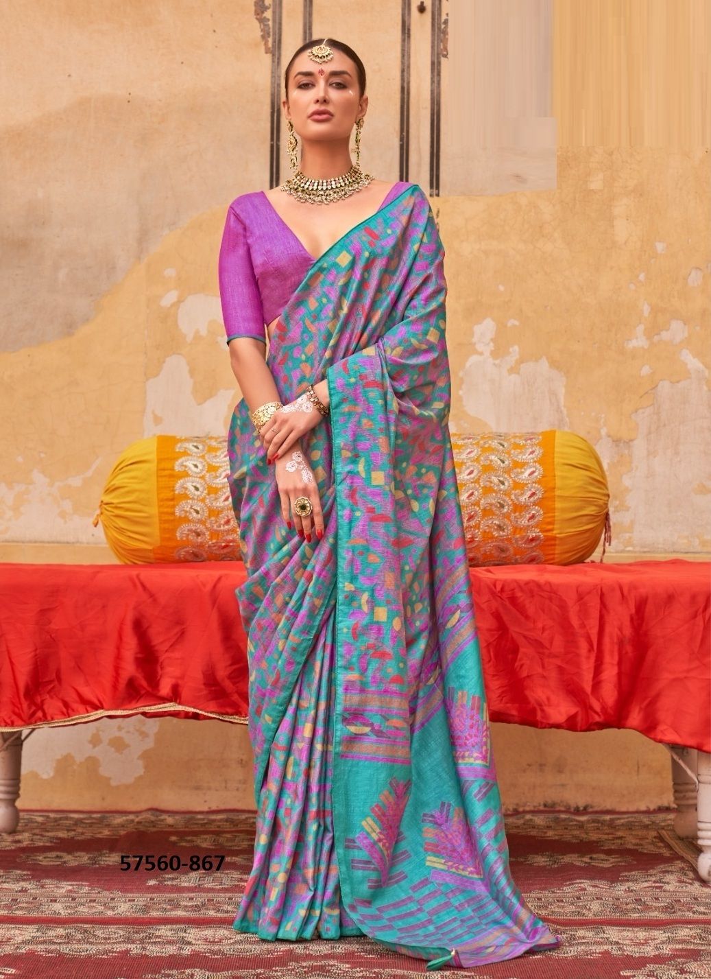 RAG MALHARI - Catalog # 57560 (Set of 6 Sarees) by Brand KRESHVA