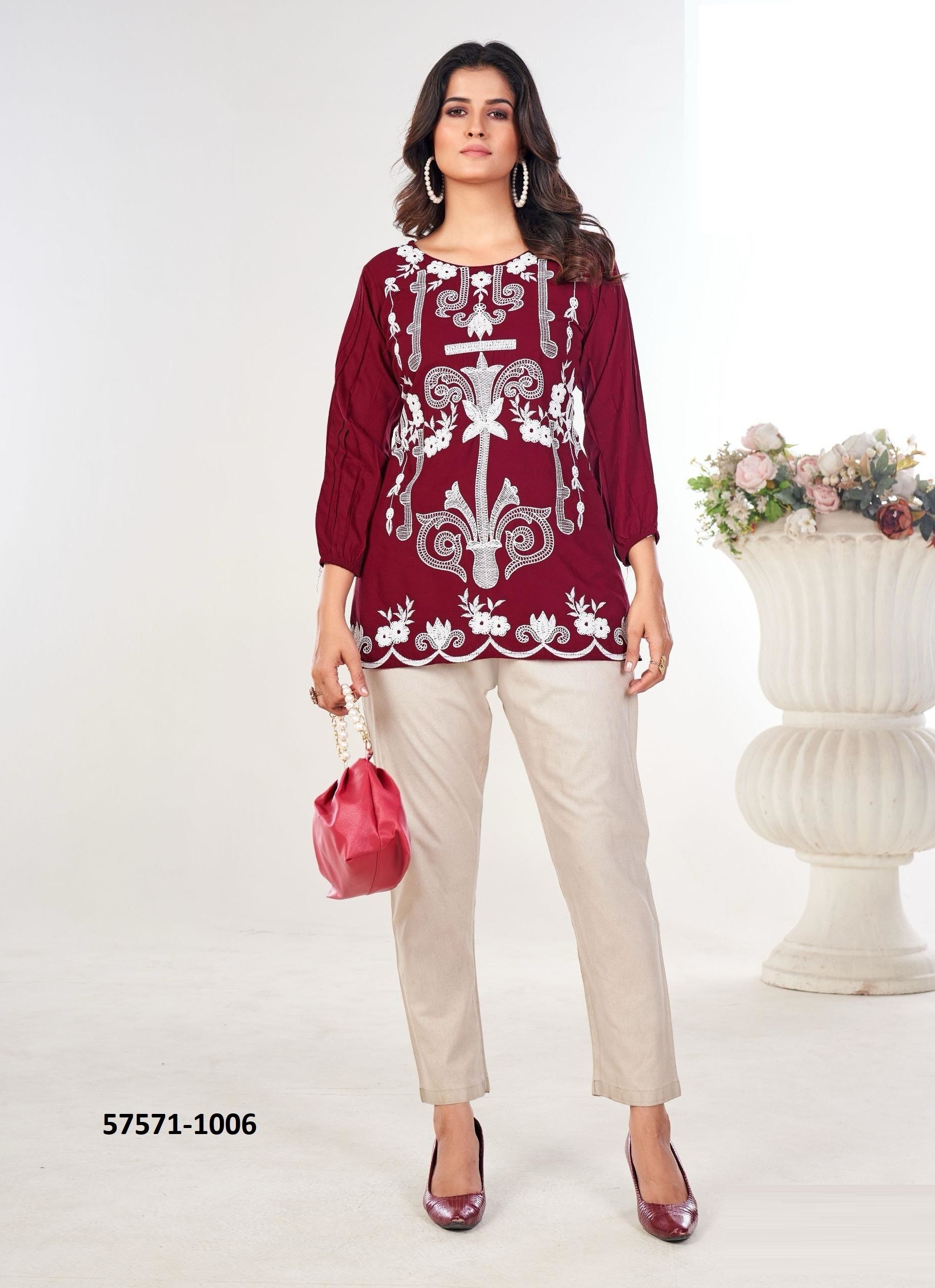 RABBIT - Catalog # 57571 (Set of 6 Readymade Women's Kurtis / Tops) by Brand BLUE HILLS