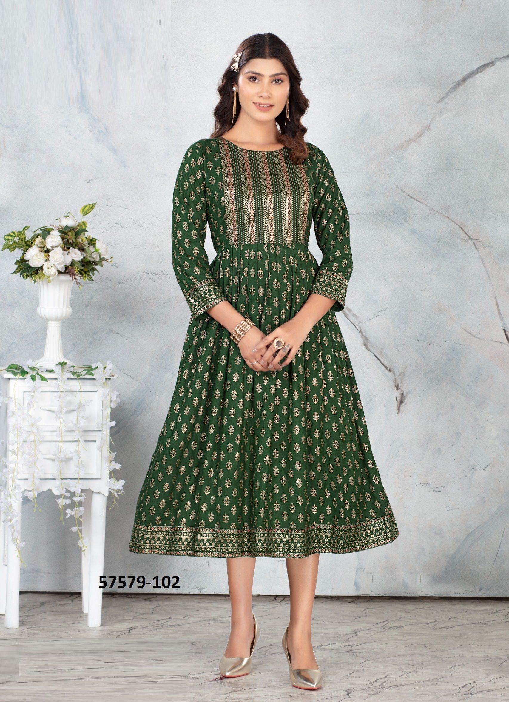 RAAZI - Catalog # 57579 (Set of 6 Readymade Women's Kurtis / Tops) by Brand DEE CEE