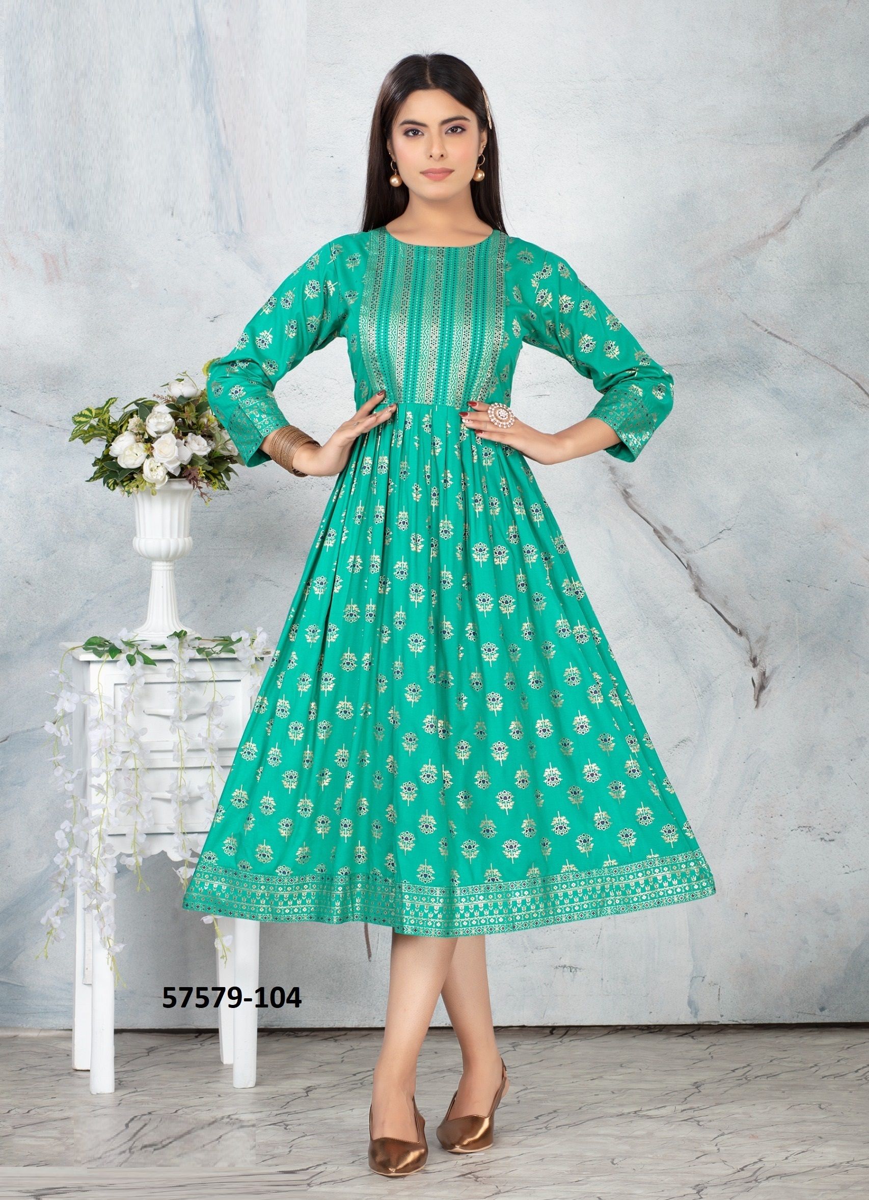 RAAZI - Catalog # 57579 (Set of 6 Readymade Women's Kurtis / Tops) by Brand DEE CEE