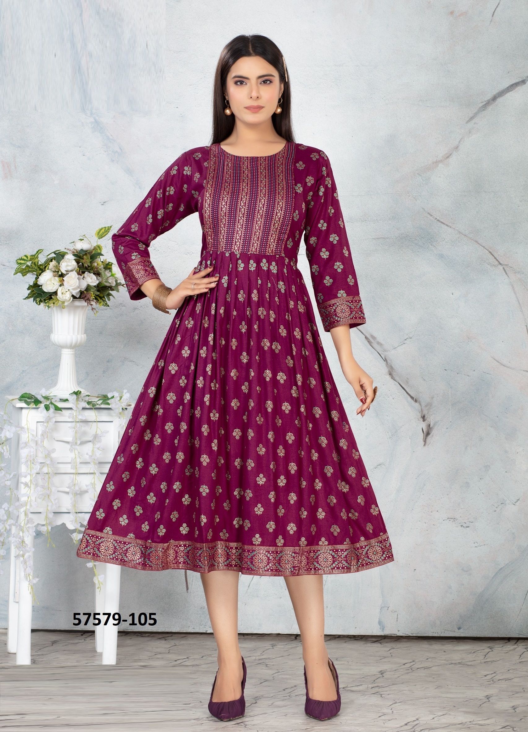 RAAZI - Catalog # 57579 (Set of 6 Readymade Women's Kurtis / Tops) by Brand DEE CEE