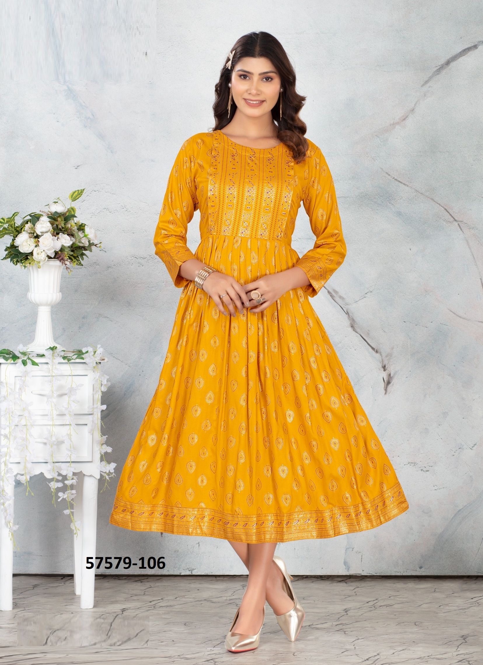 RAAZI - Catalog # 57579 (Set of 6 Readymade Women's Kurtis / Tops) by Brand DEE CEE